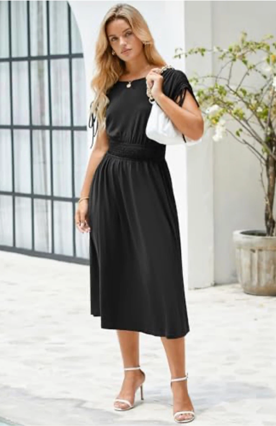 NEW! Newshows Short Sleeve Midi Smocked Drawstring Dress - photo 4