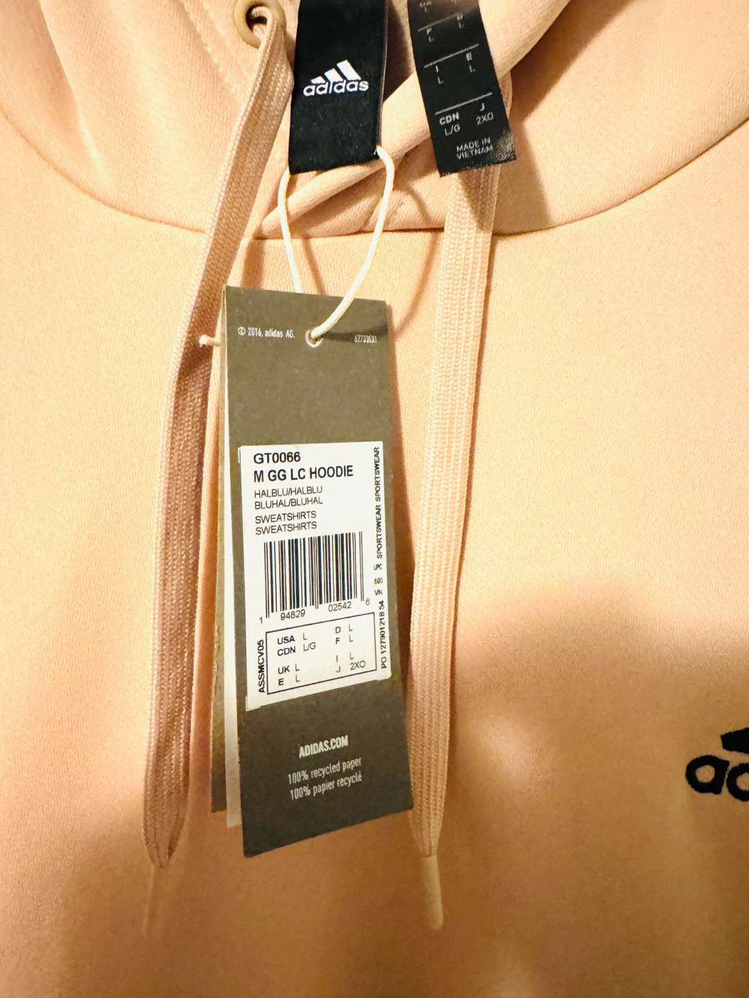 Adidas M GG LC Hoodie - L/G - Peach - New with Tags - photo 2