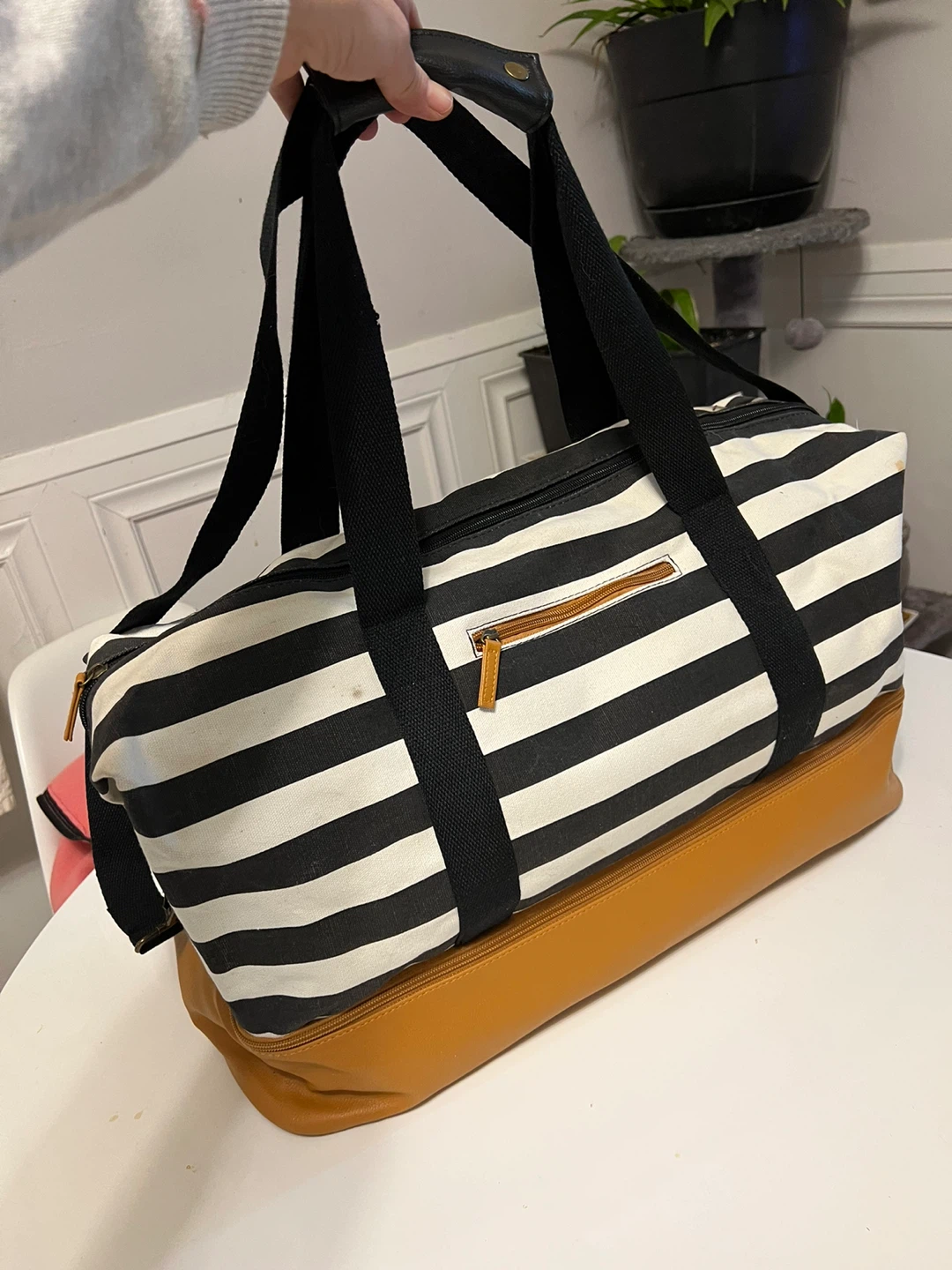 Striped Duffle Bag - Black and White - photo 4