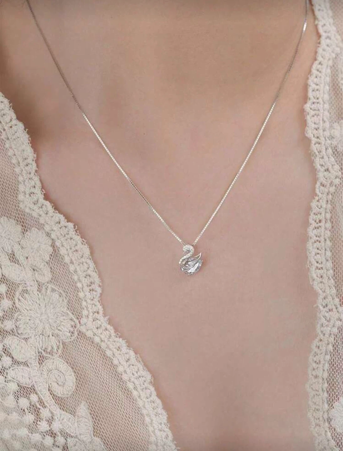 Swarovski Swan Pendant Necklace - Sterling Silver - photo 3