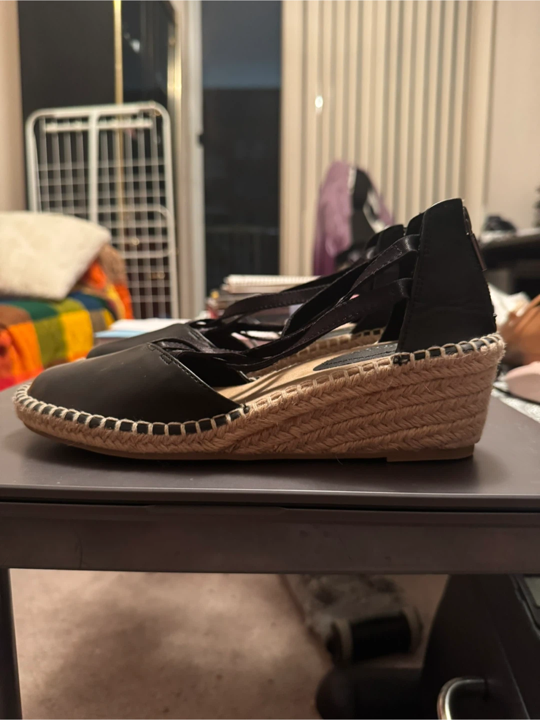 Reaction Kenneth Cole Black Espadrille Wedge Sandals, Size 6.5 - photo 3