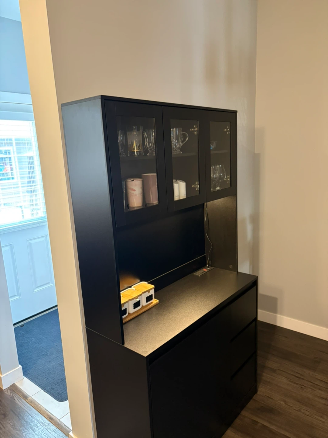 Black Hutch with Glass Cabinets