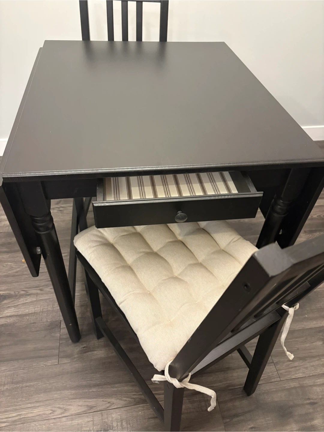 Black Drop Leaf Dining Table with 2 Chairs