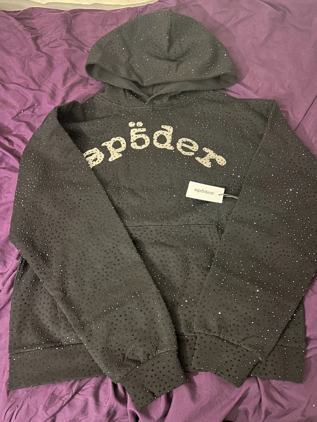 SP5DER Black Rhinestone Hoodie