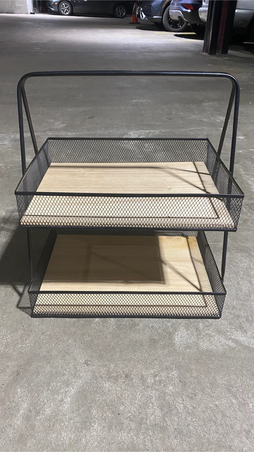 Black Metal & Wood 2-Tier Tray Organizer - photo 3