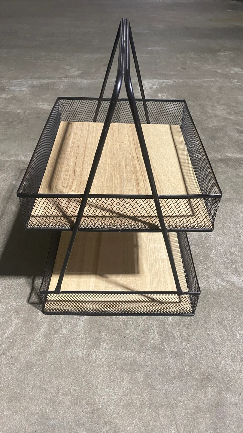 Black Metal & Wood 2-Tier Tray Organizer - photo 2