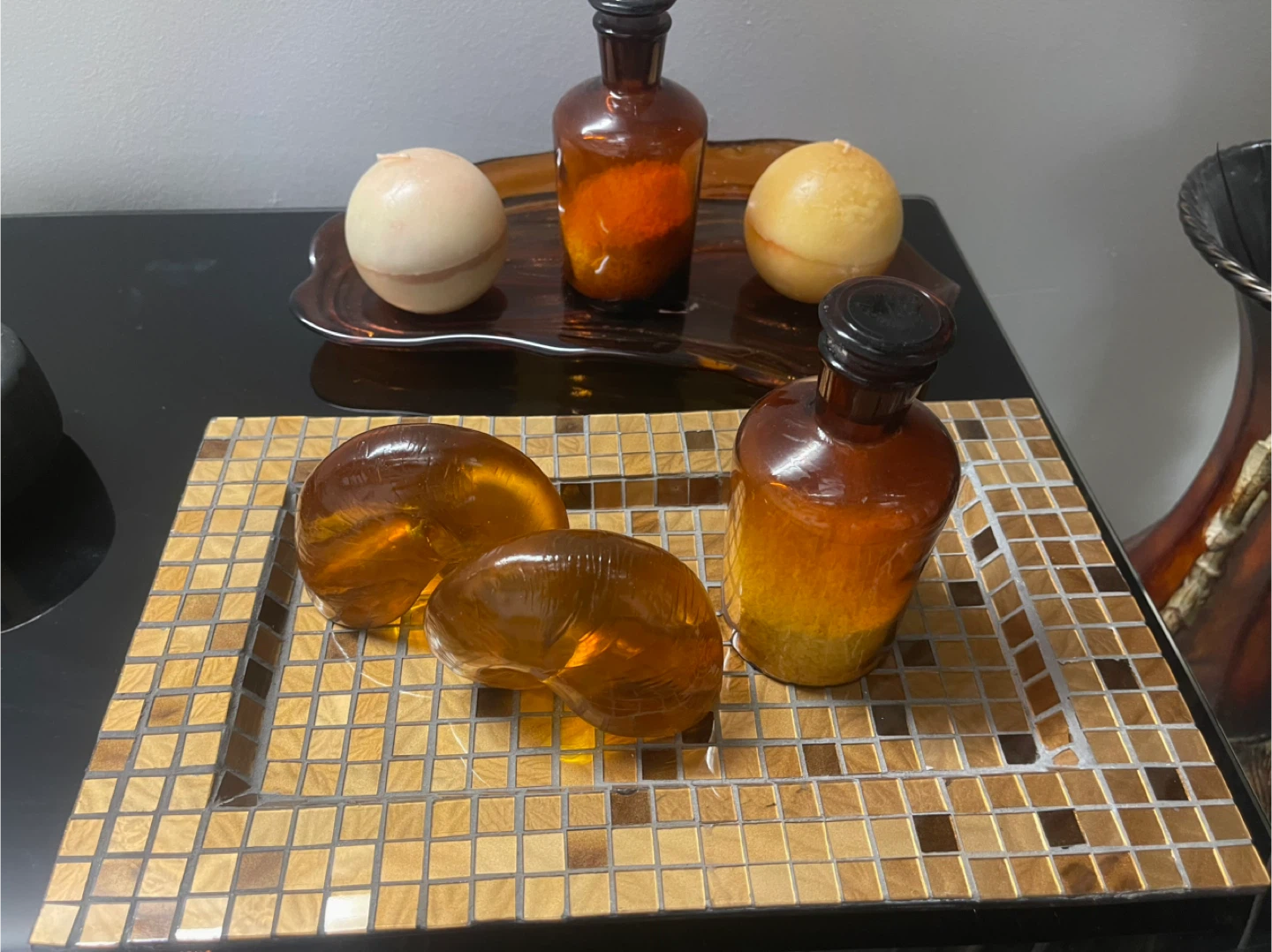 Decorative Mosaic Tray with Amber Glass Accents - photo 2