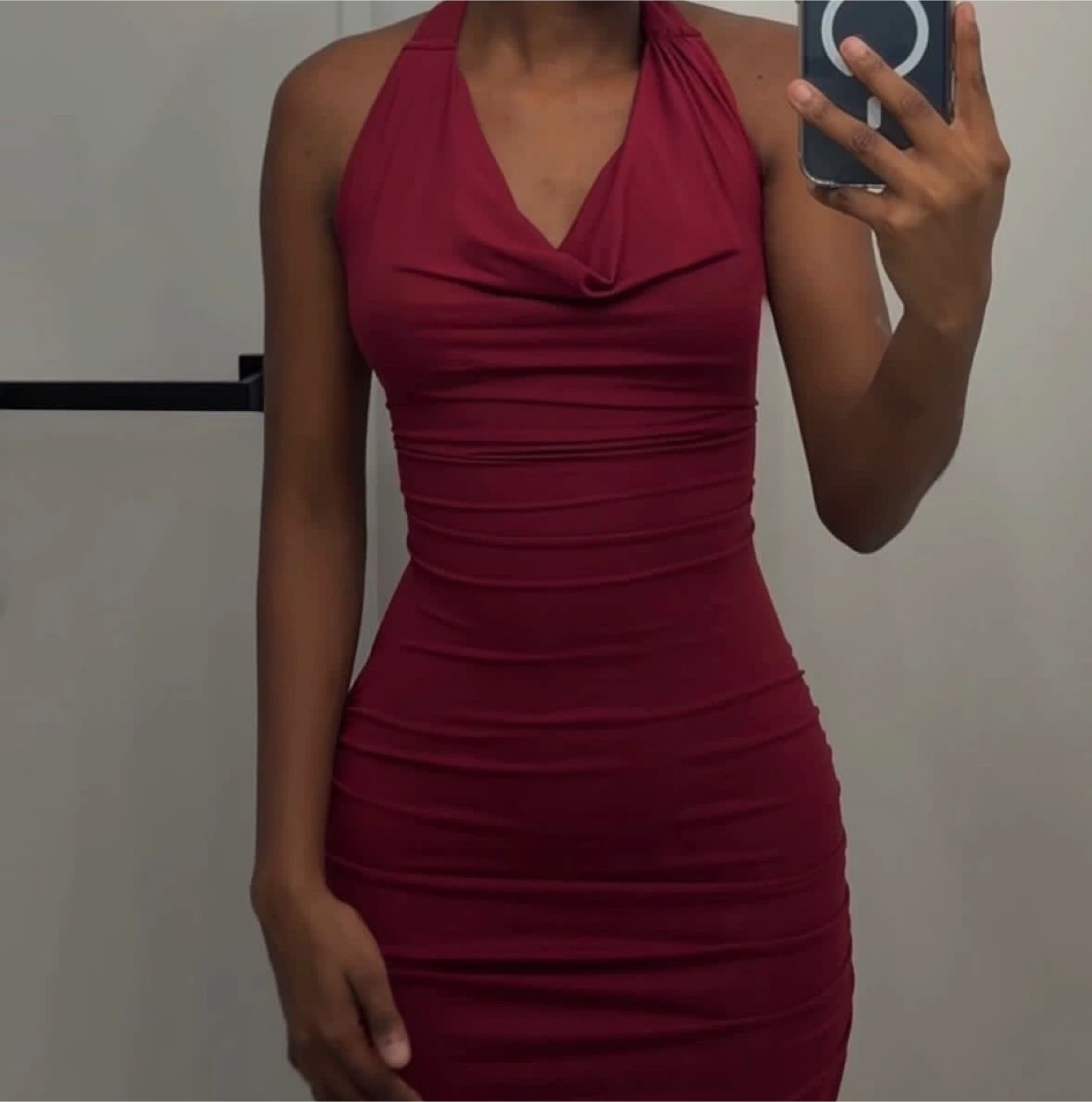 Burgundy Halter Mini Dress