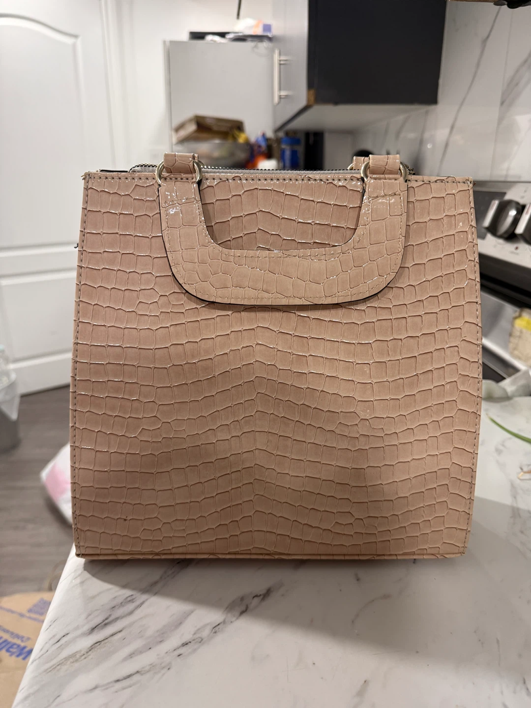 SUSEN Beige Croc Tote Bag