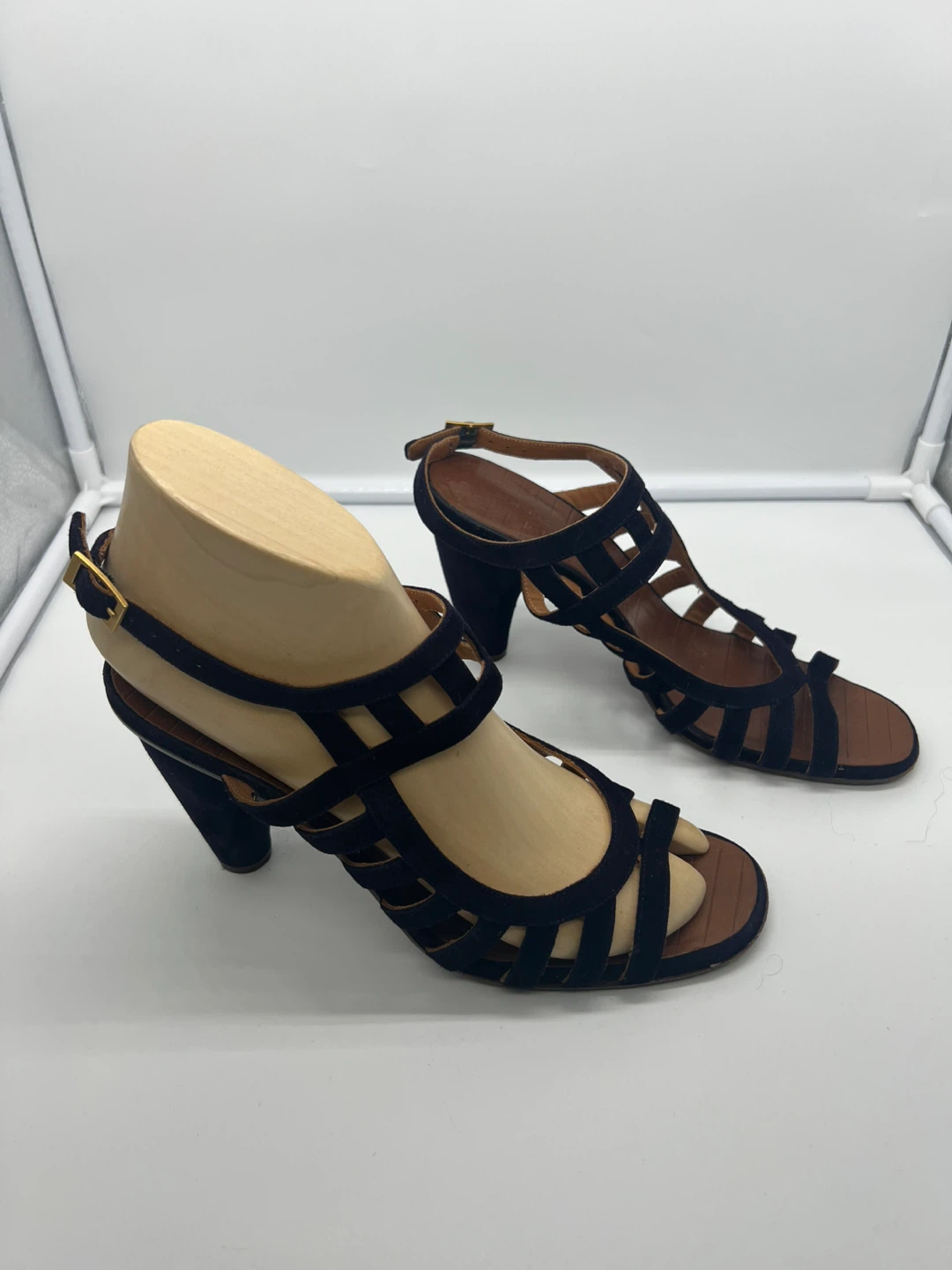 CHIE MIHARA Kayur Deep Purple Suede Open Toe Sandals sz 39.5