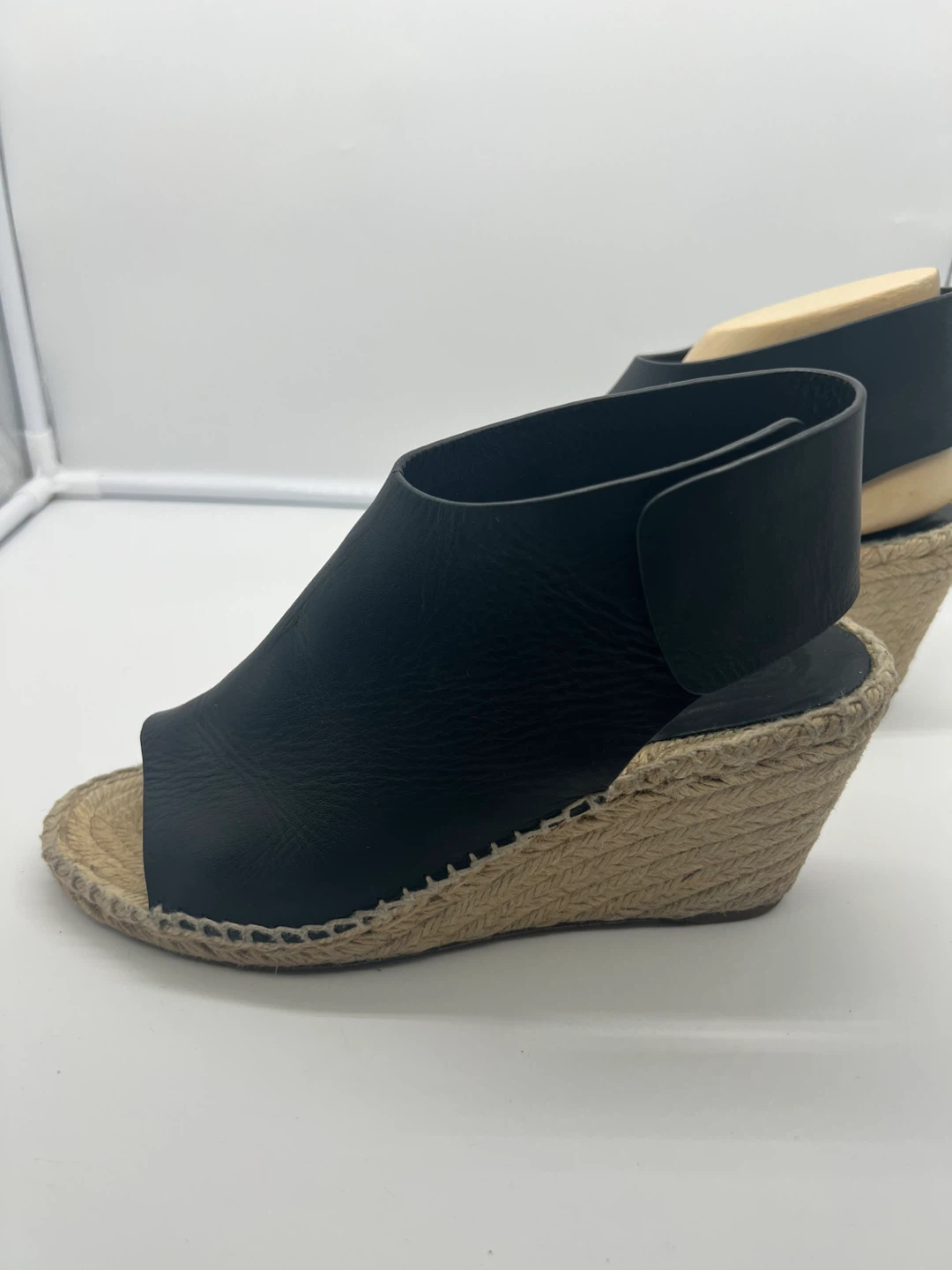 CÉLINE PARIS Black Leather Jute Espadrille Heel Wedges sz 38 - photo 5