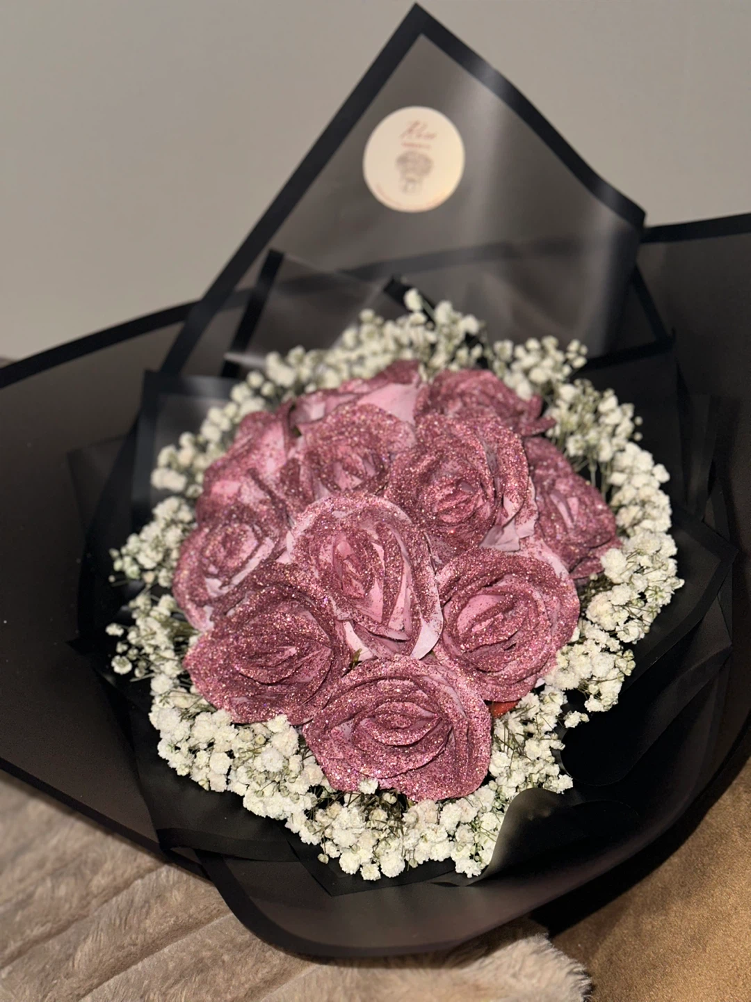 Faux flower glitter bouquet pink - photo 3