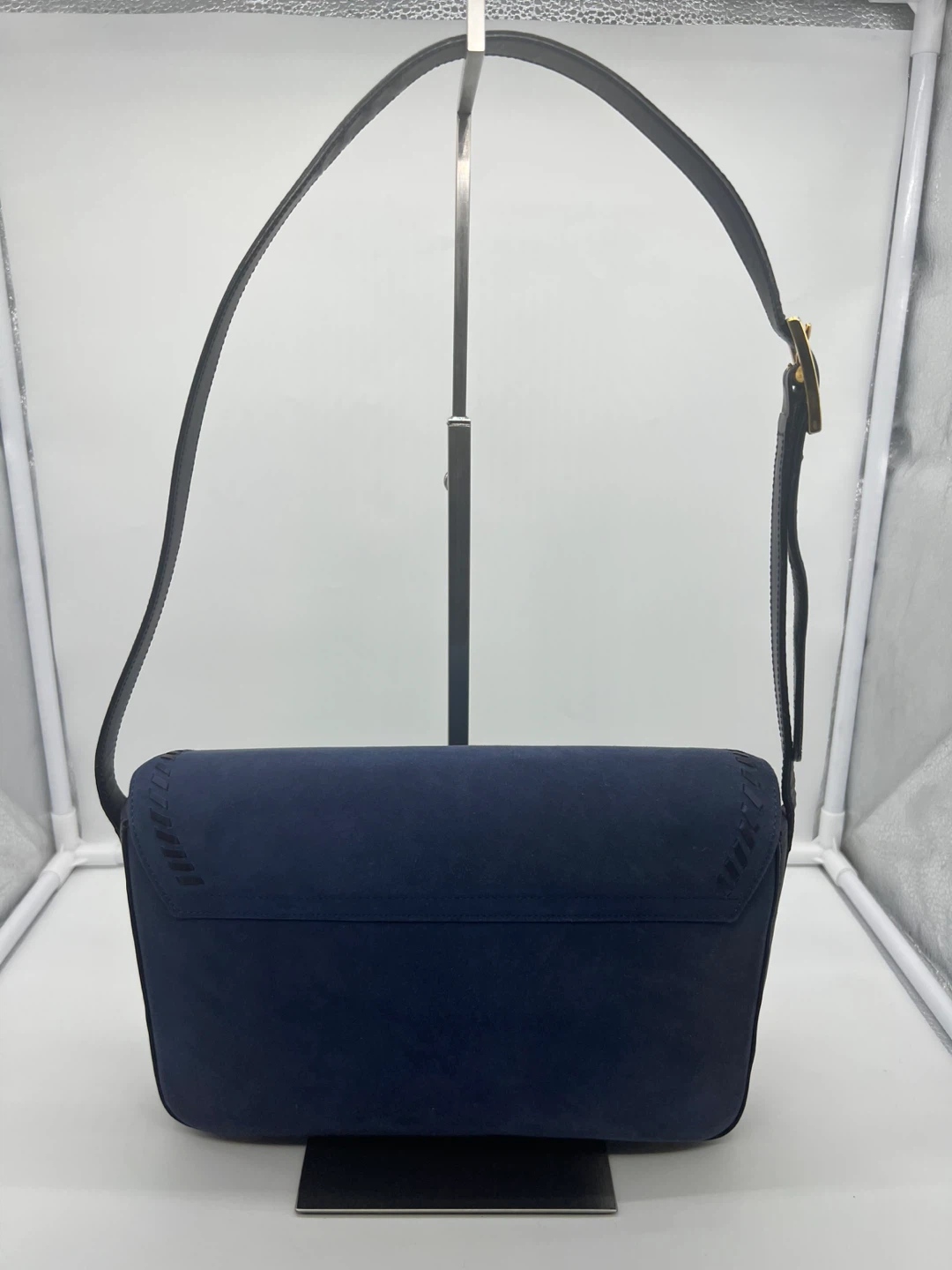 ST. JOHN Vintage Purple Blue Suede Shoulder Bag - photo 4