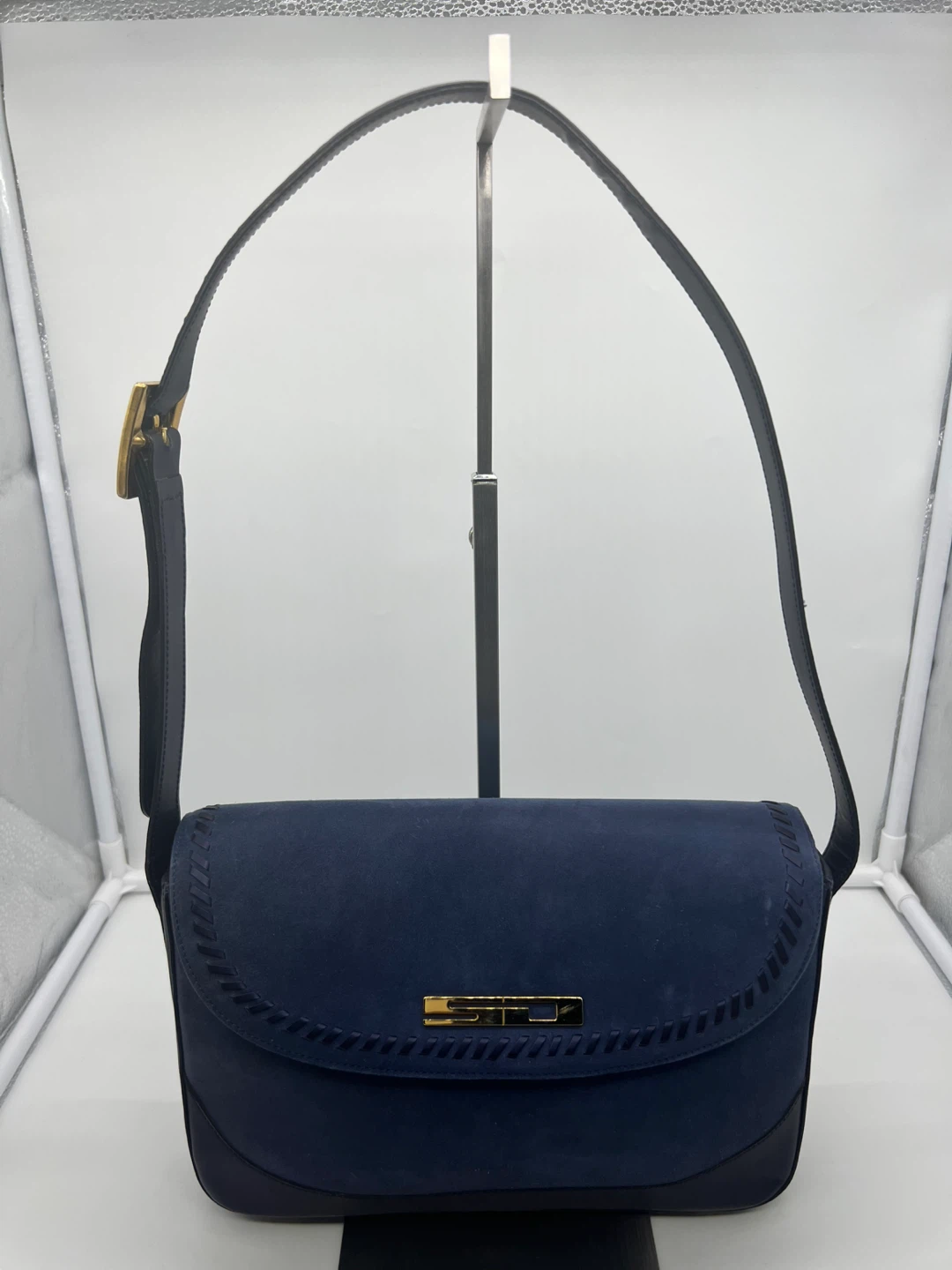 ST. JOHN Vintage Purple Blue Suede Shoulder Bag
