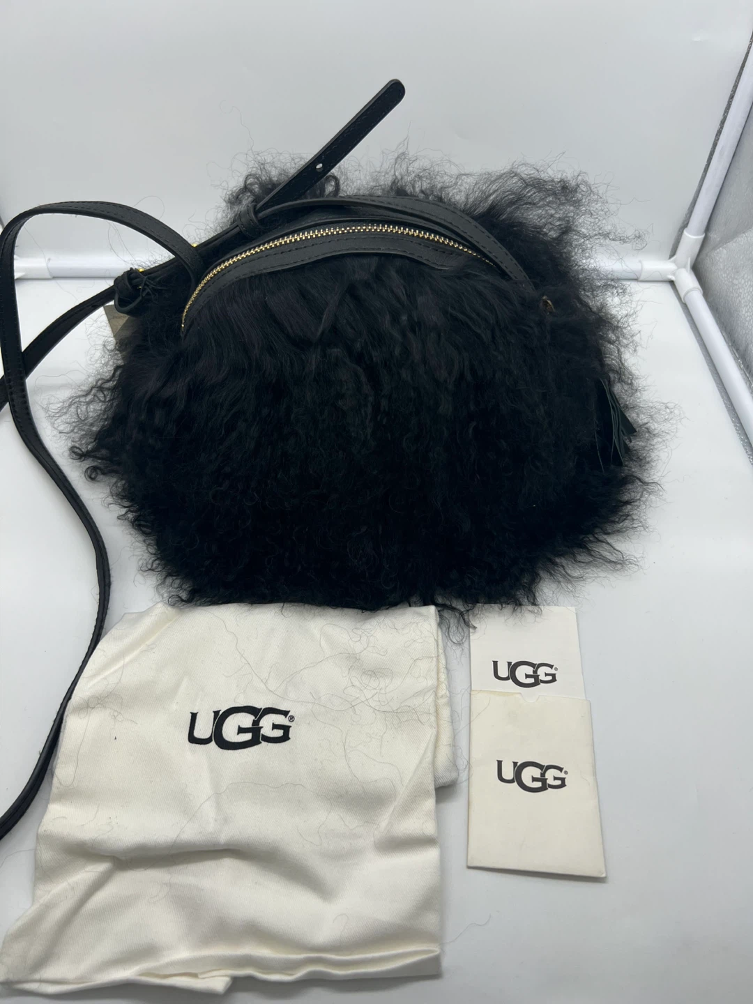 NWT UGG Black Real Fur Crossbody Bag