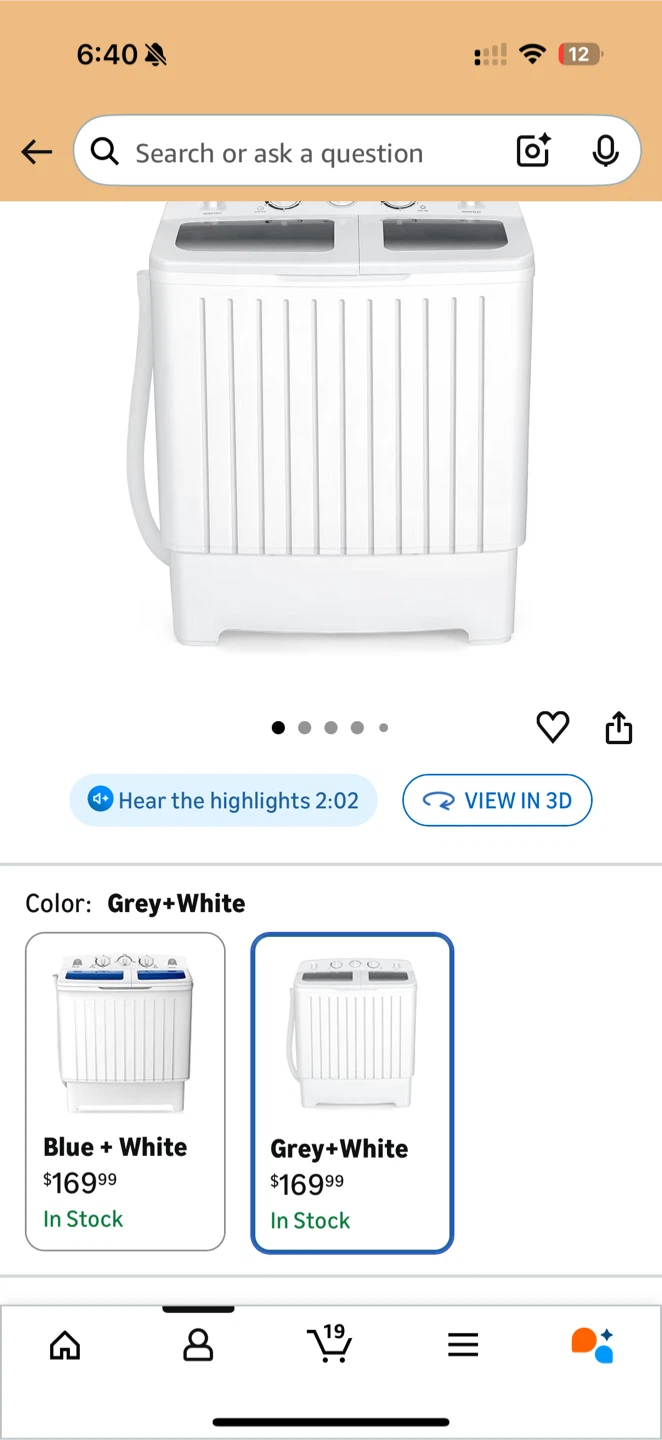 COSTWAY Portable Twin Tub Washing Machine - Grey+White