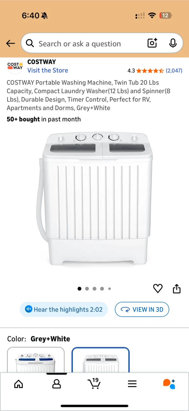 COSTWAY Portable Twin Tub Washing Machine - Grey+White - photo 2
