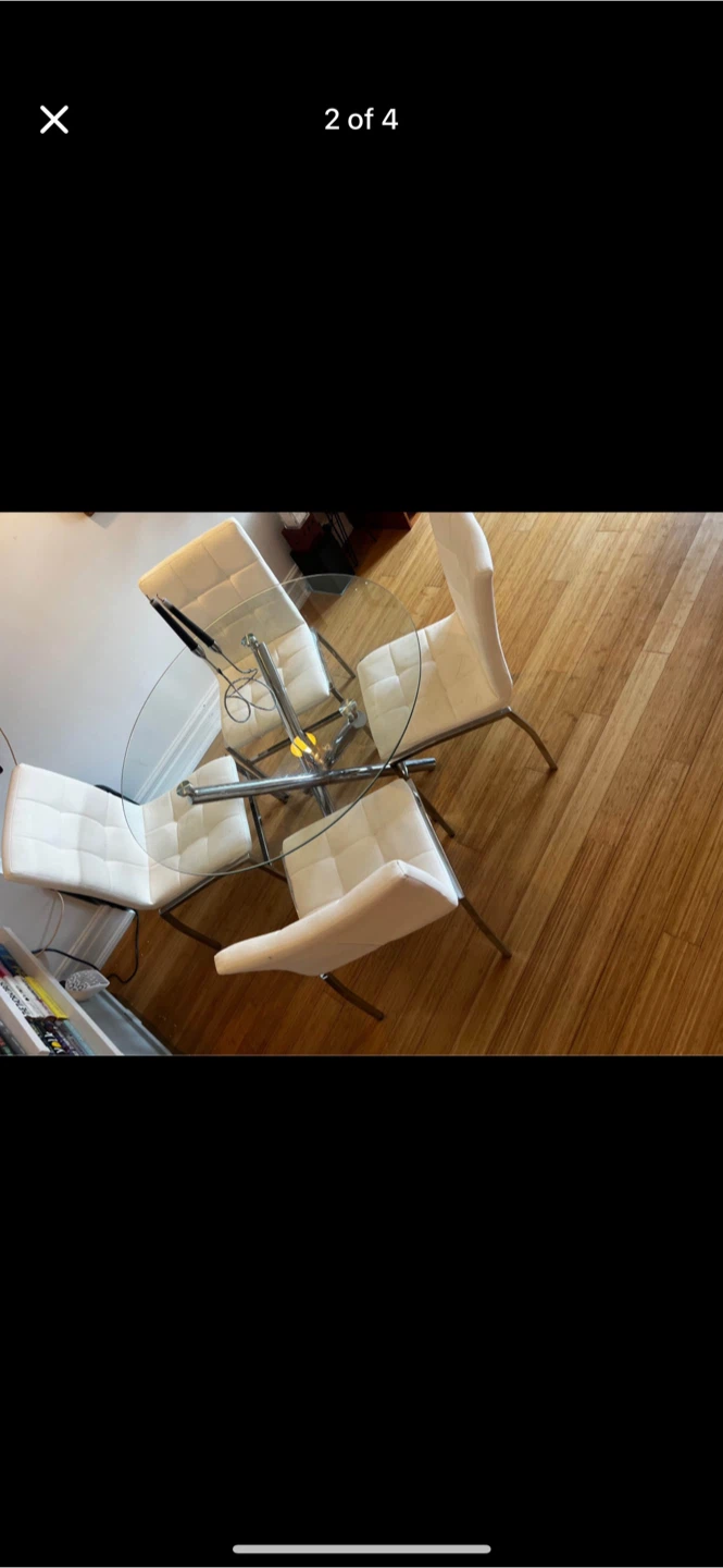 Glass Top Dining Table with 4 White leather Chairs - photo 2