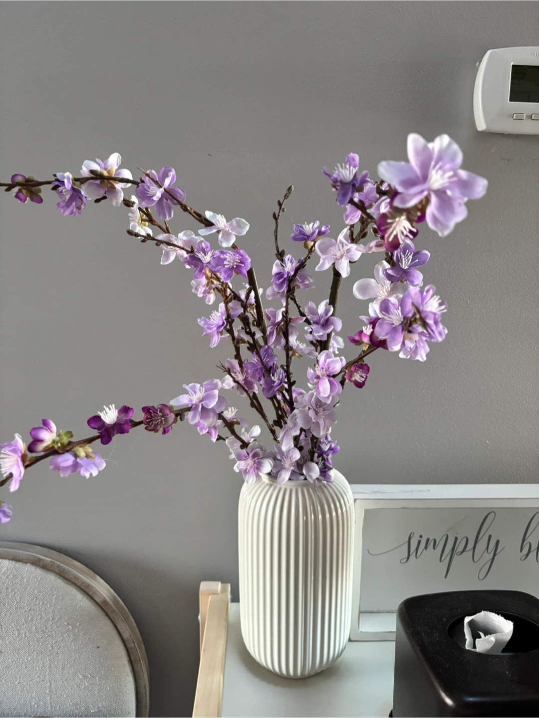 Decorative Purple Blossom Stems in Vase