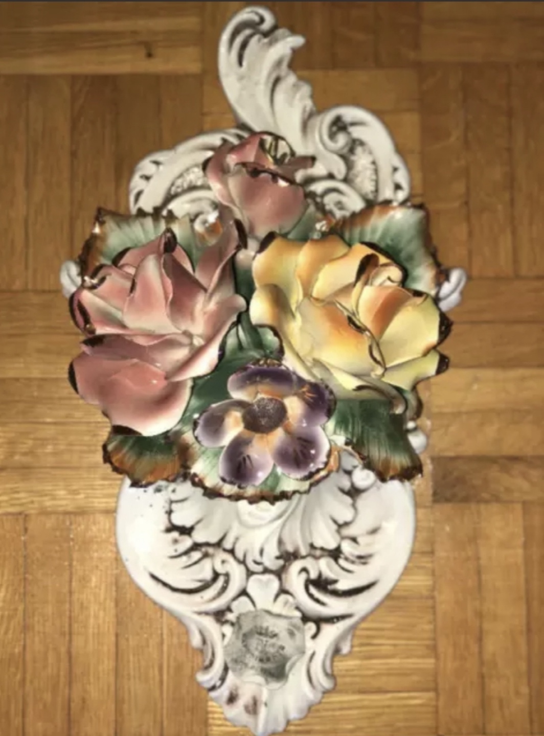Vintage Ceramic Floral Wall Pocket-made in Italy
