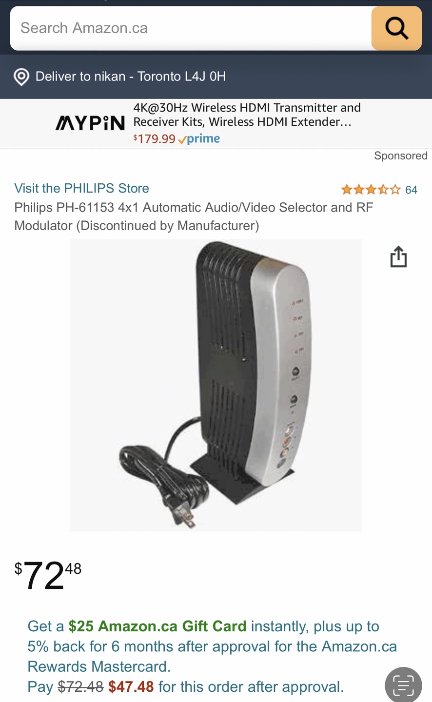 Brand New Sealed-Philips PH-61153 4x1 Audio/Video Selector