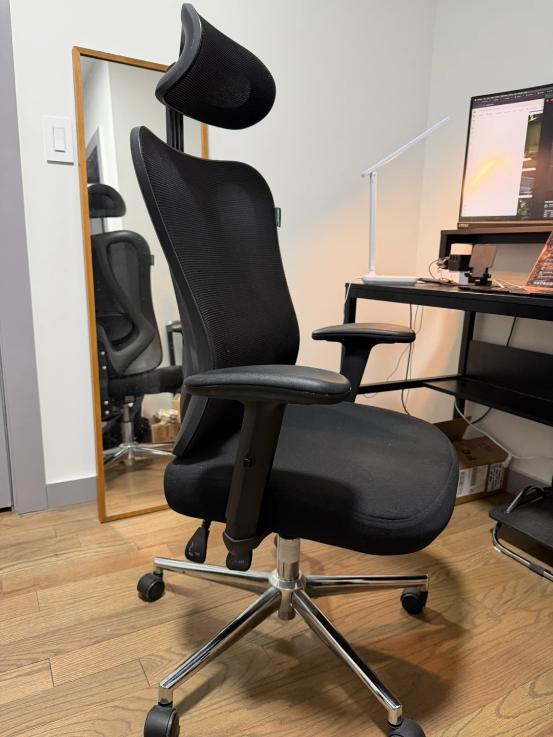 Black Office Chair with Adjustable Headrest