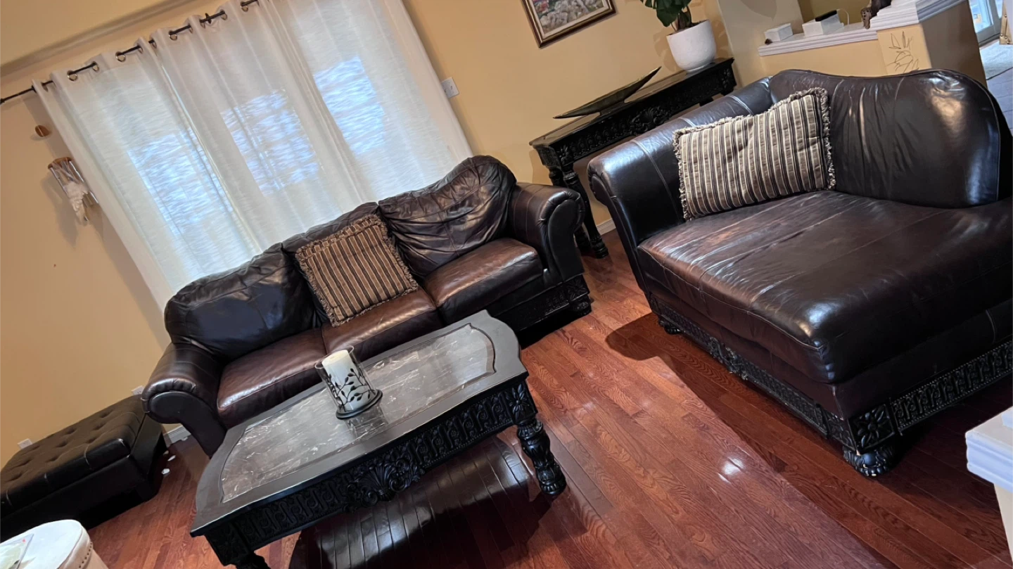 Brown Leather Sofa and Black Marble Coffee Table - photo 4