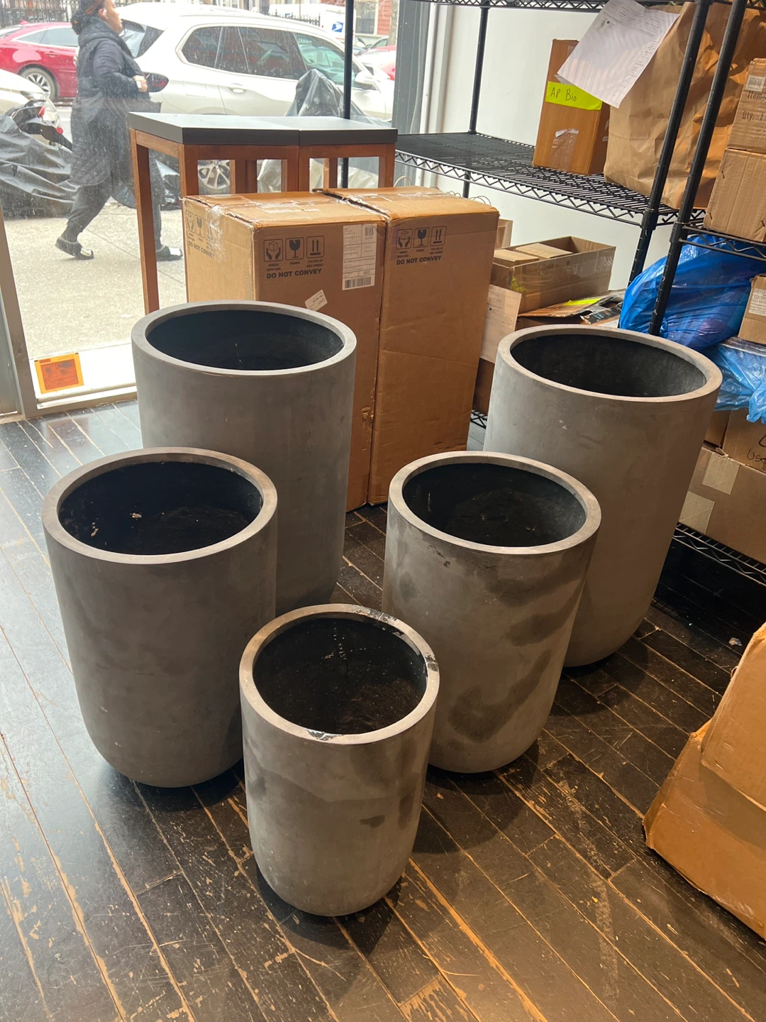 Set of 5 Concrete Gray Planters - Assorted Sizes