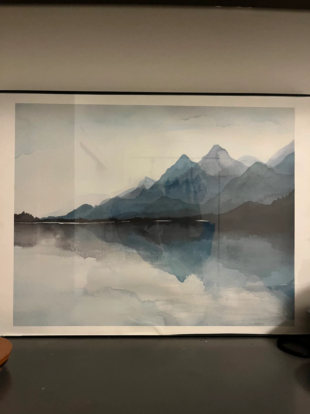 Mountain water colour framed art piece