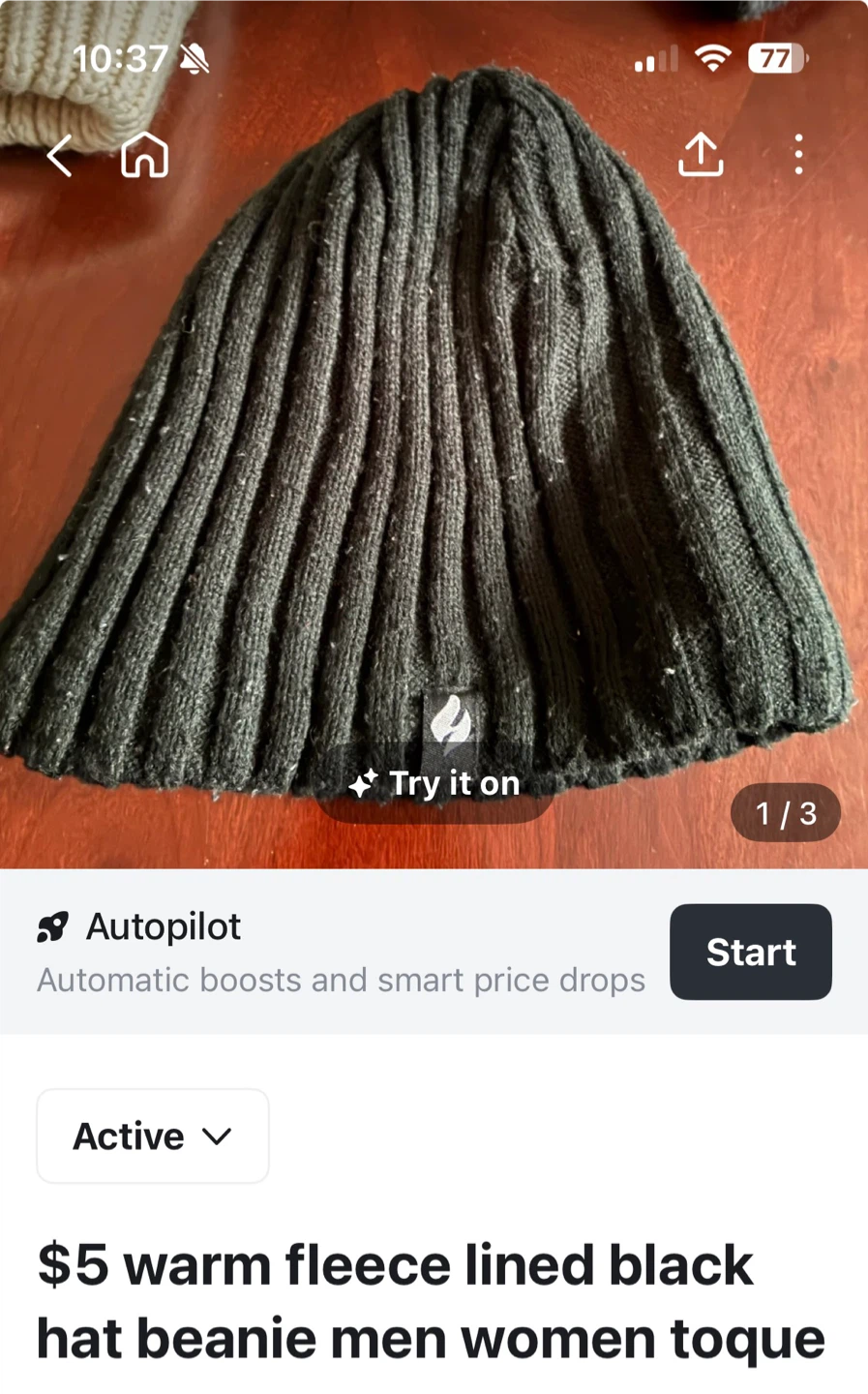 $4 warm Knit fleece lined winter hat toque women cream - photo 3