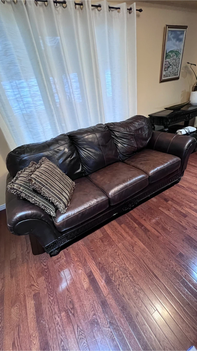 Dark Brown Leather Sofa & Coffee Table Set - photo 3