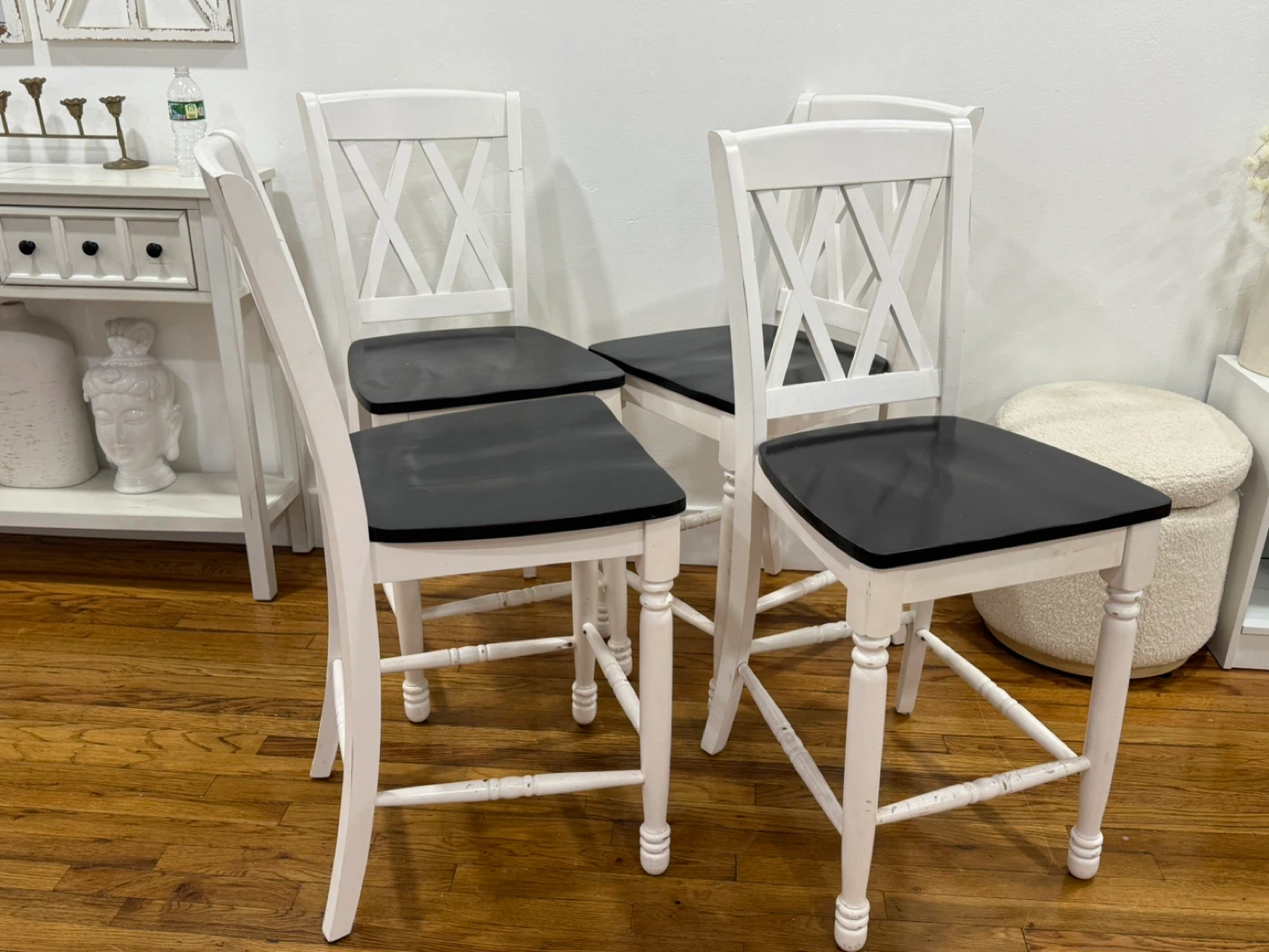 Set of 4 White & Black Bar Stools - photo 2