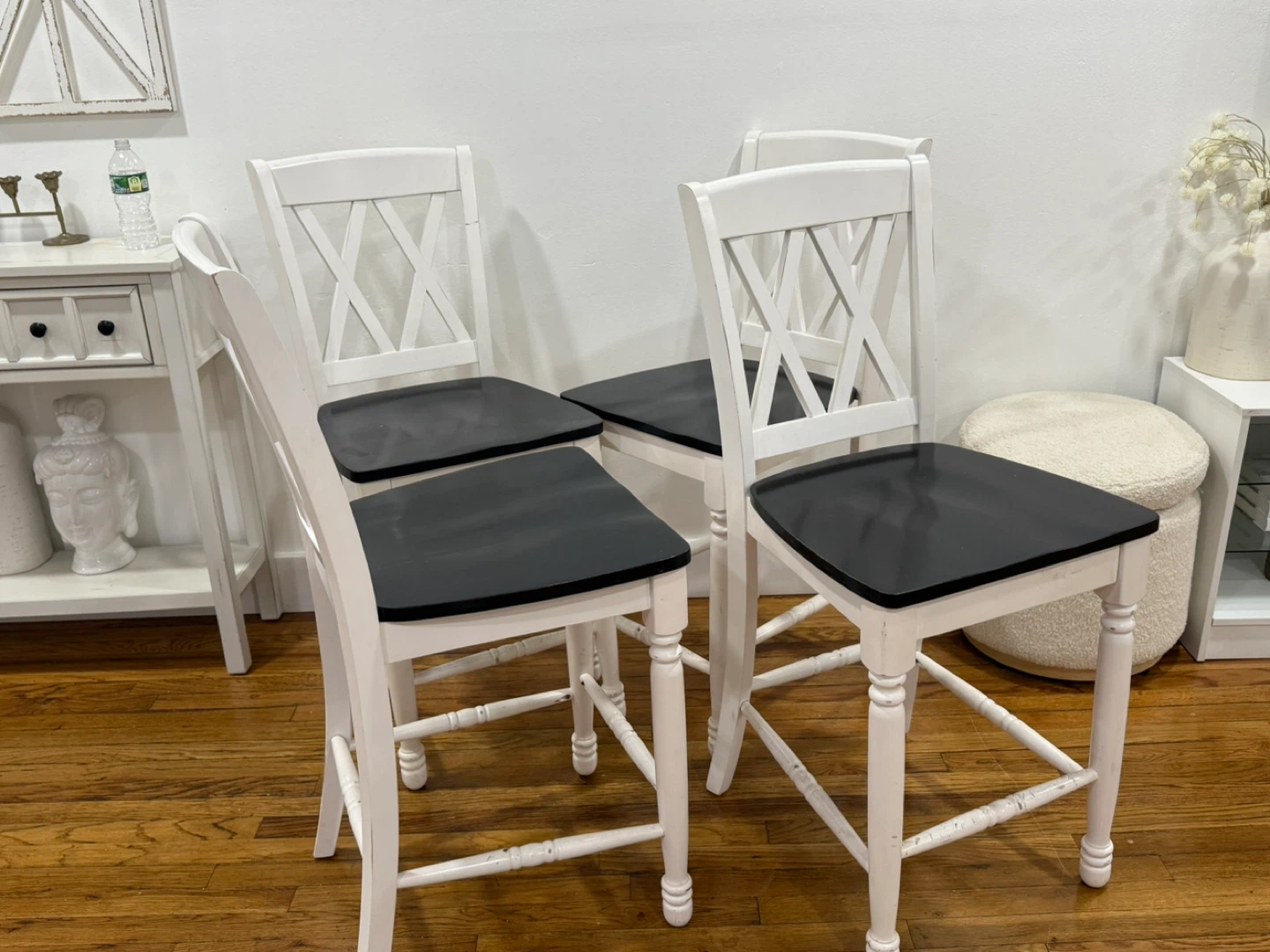 Set of 4 White & Black Bar Stools