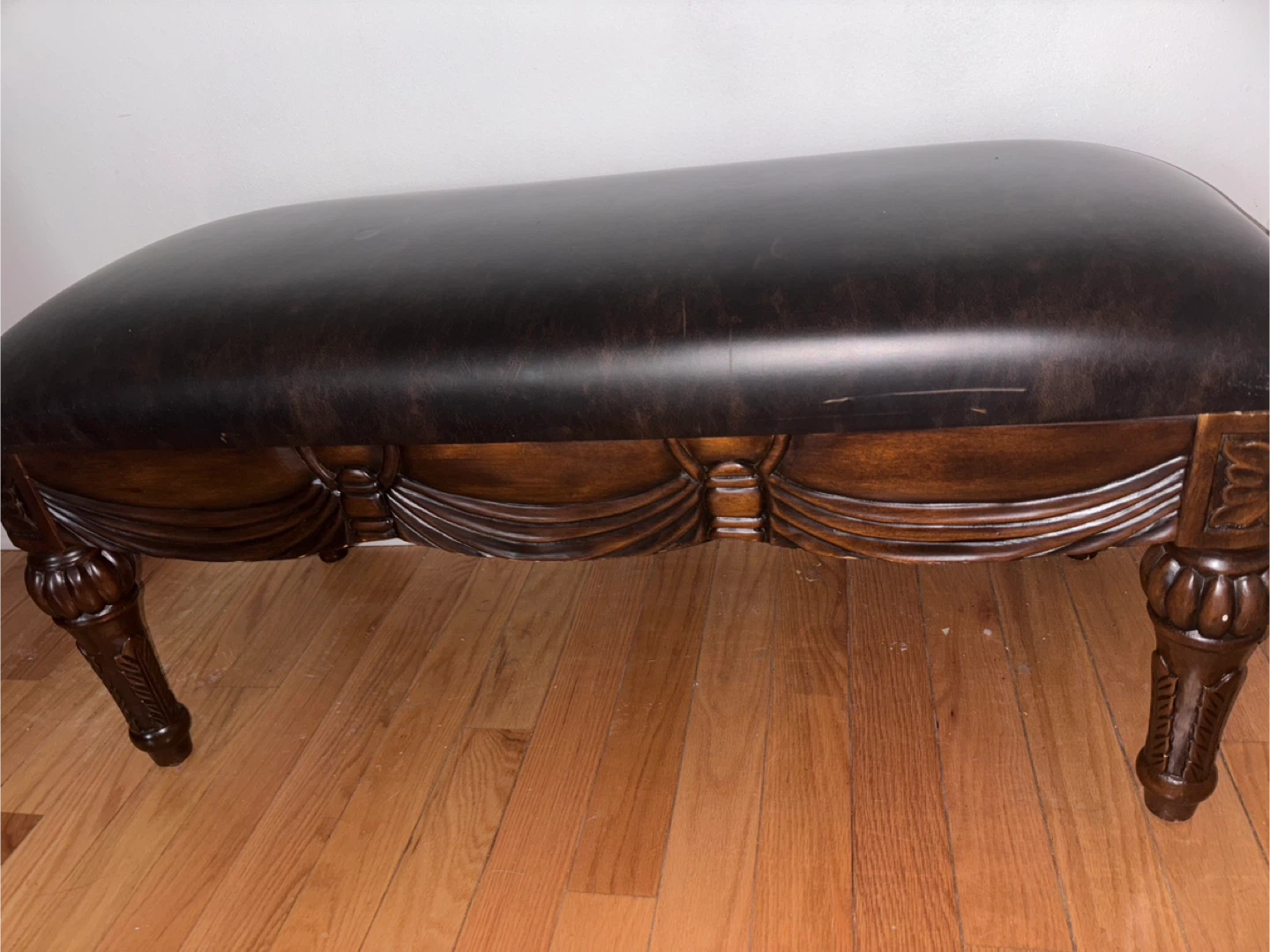 Wood and leather bench - photo 3