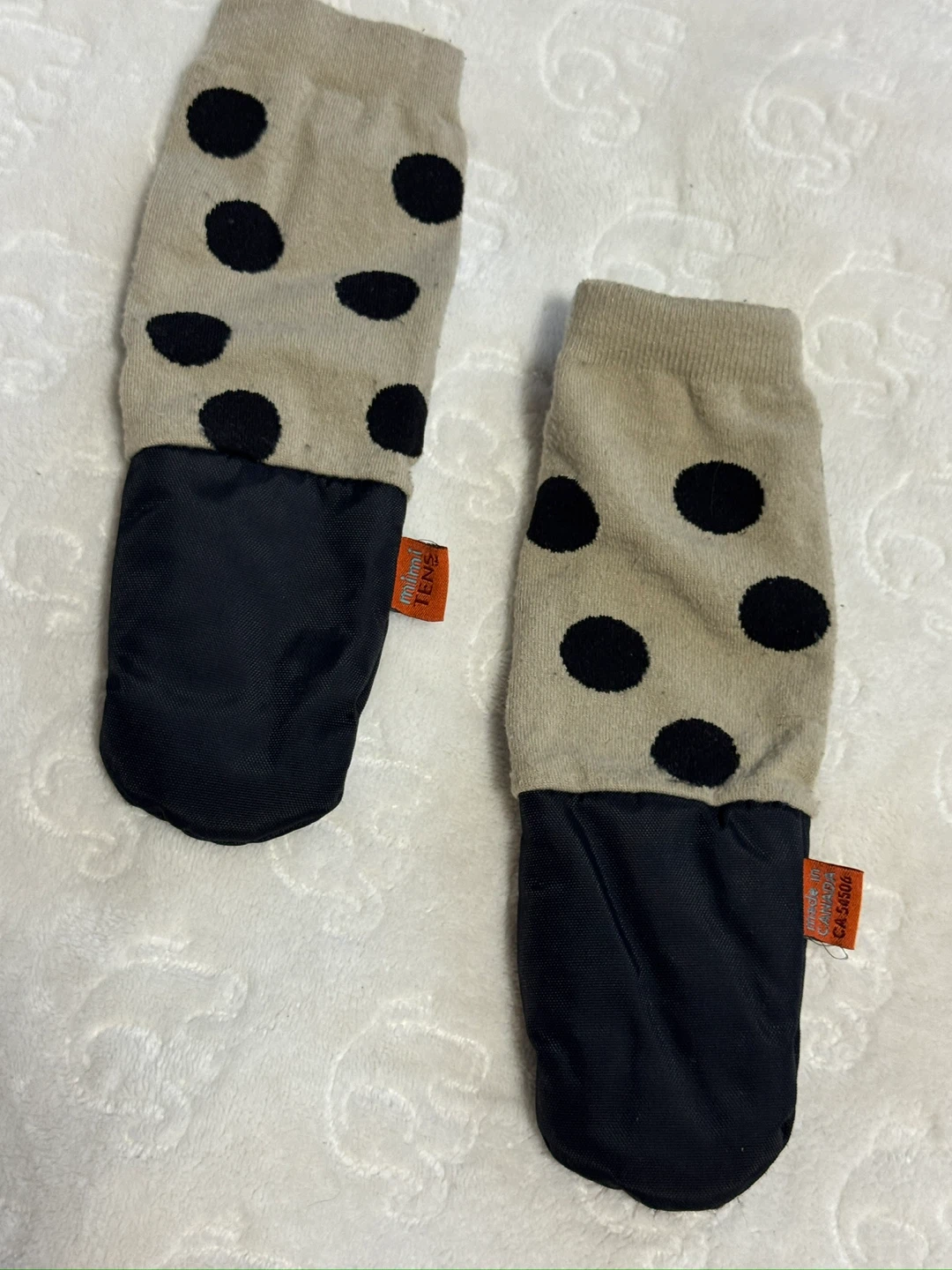 mimiTENS Baby Mittens - Black & Beige Polka Dot