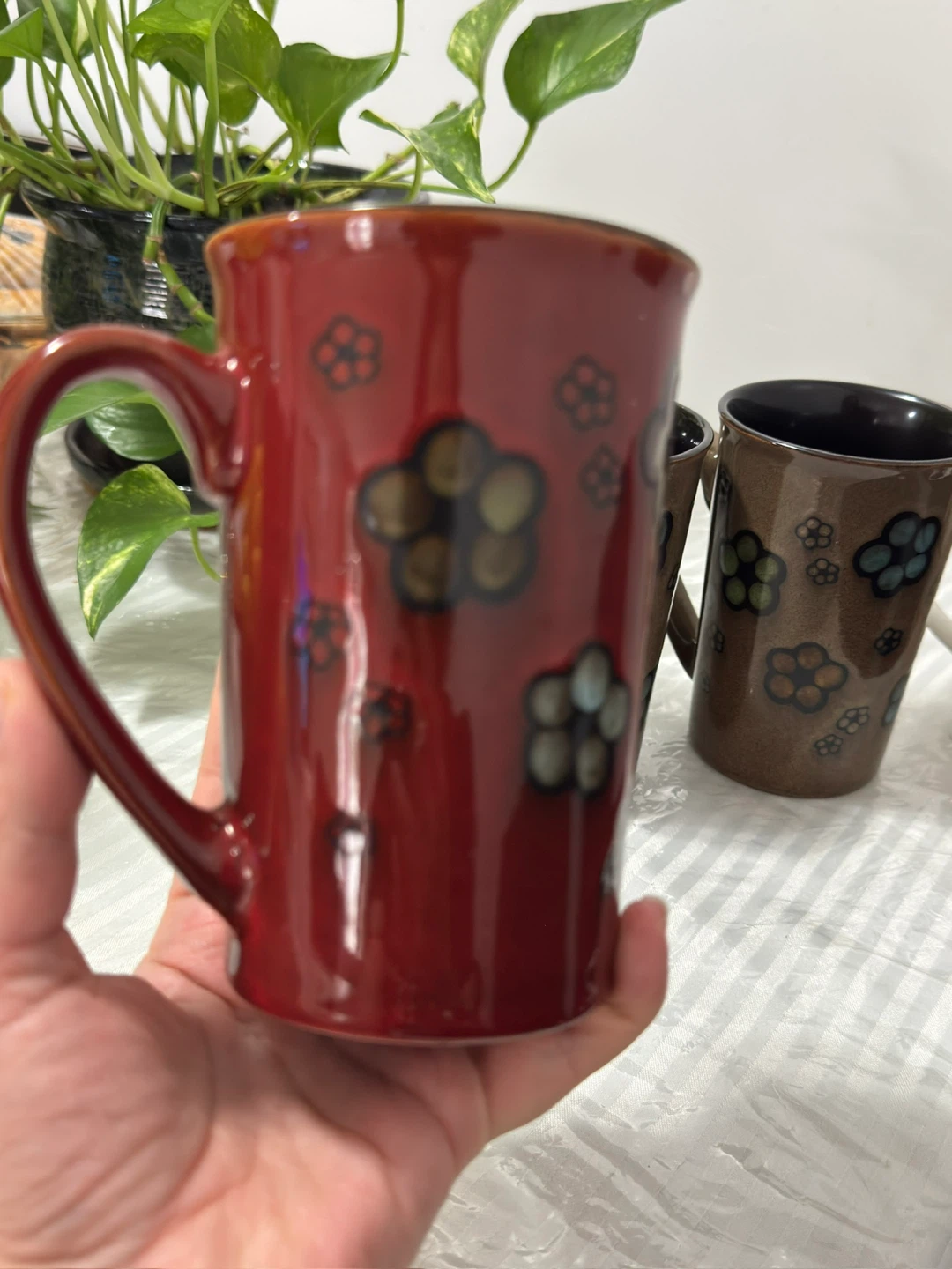 Red & Brown Floral Coffee Mugs - photo 2