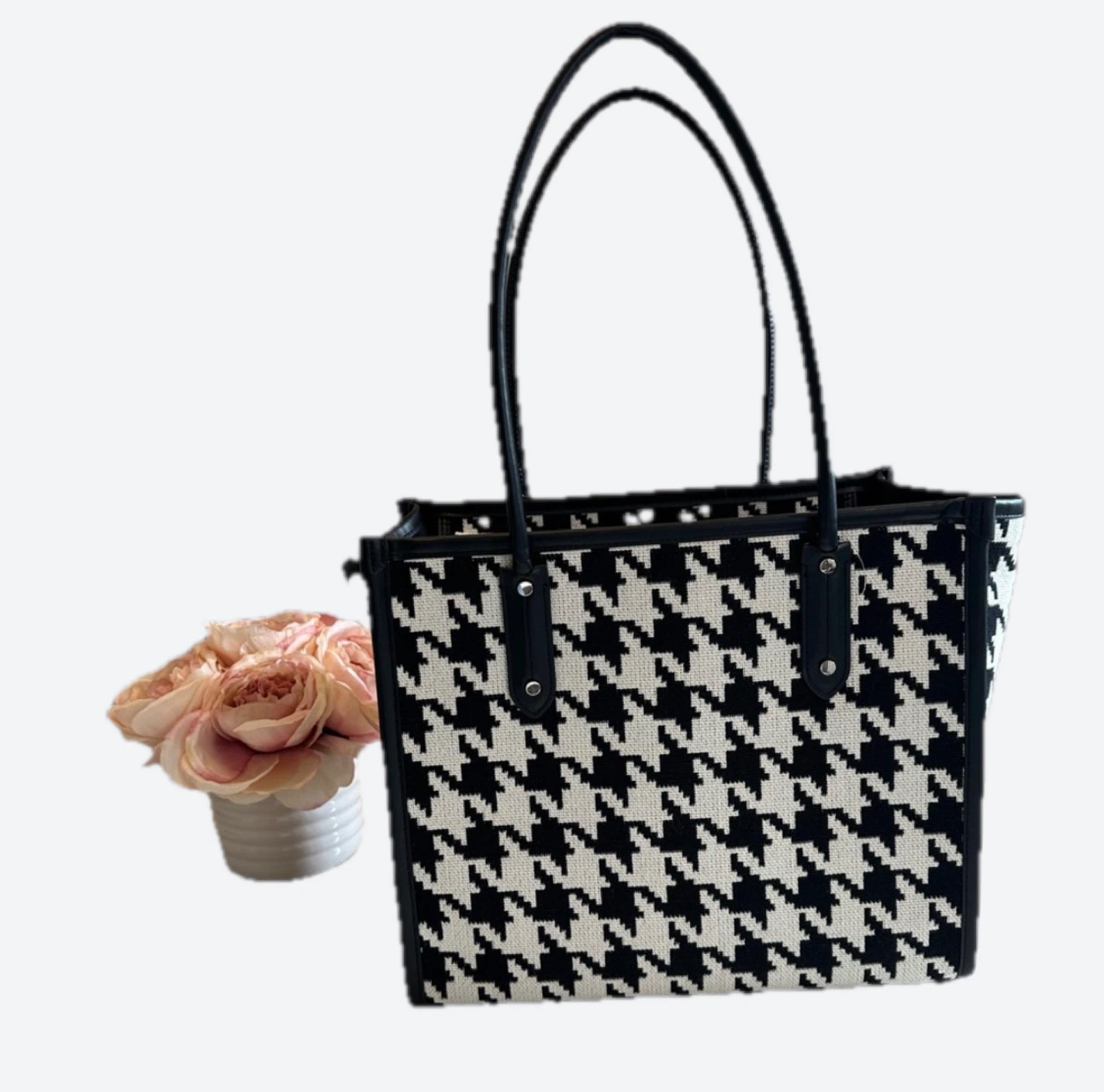 RARE Kate Spade Large Ella Houndstooth Jacquard Tweed Tote Bag - photo 4