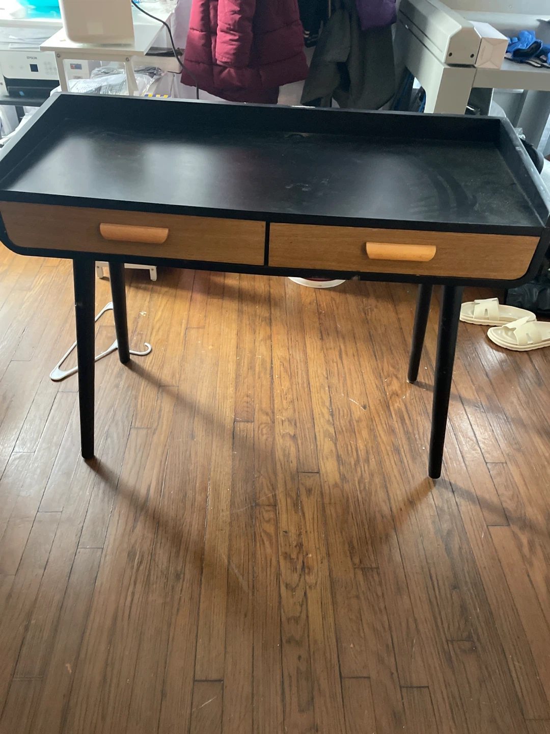 Black & Wood Desk with Drawers