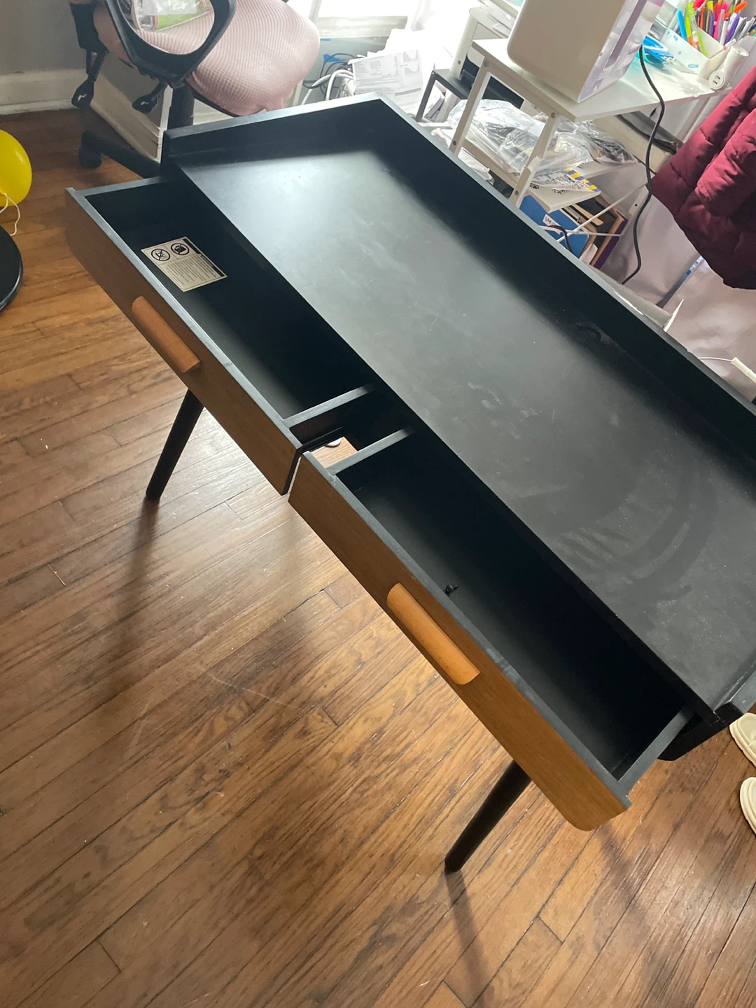 Black & Wood Desk with Drawers - photo 2