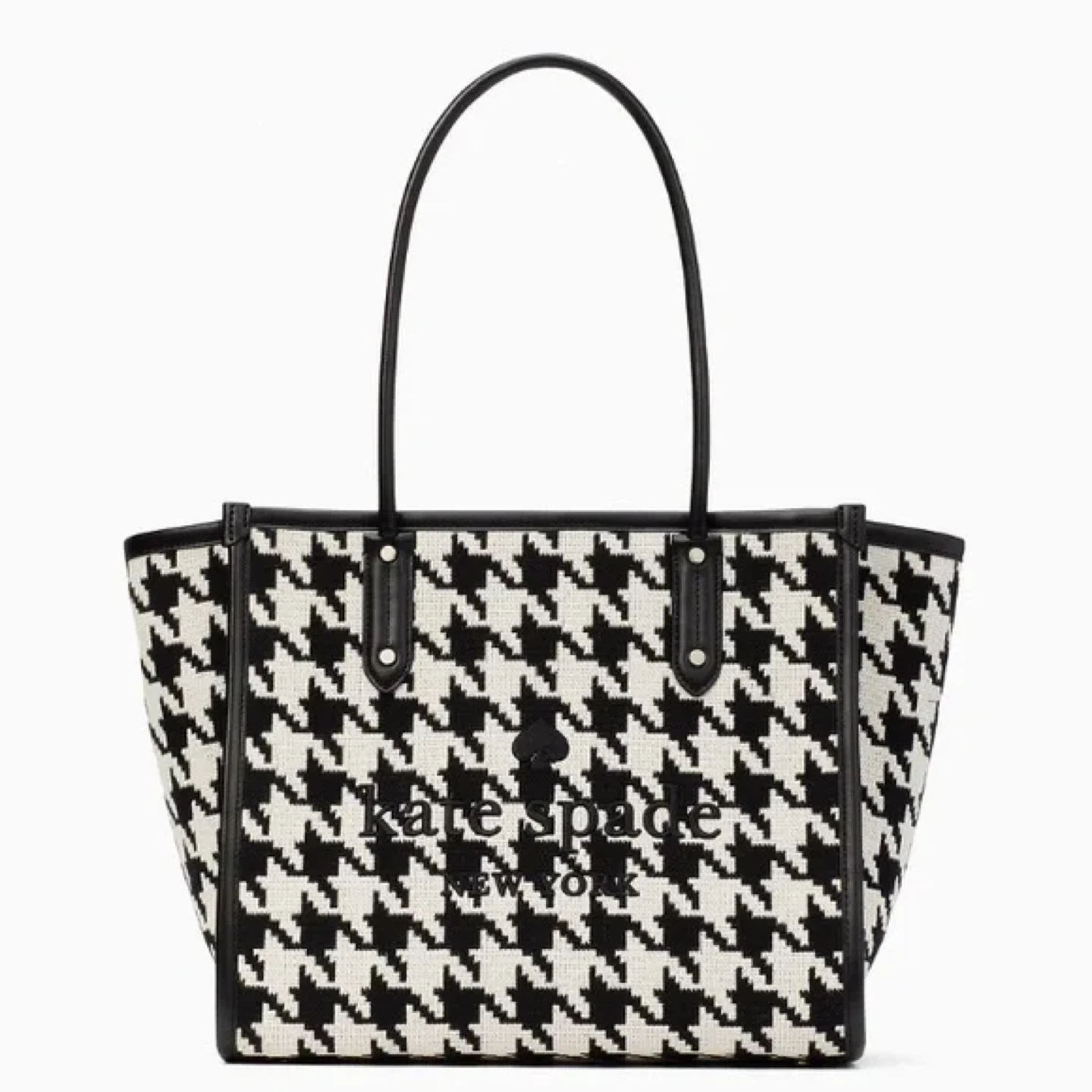 RARE Kate Spade Large Ella Houndstooth Jacquard Tweed Tote Bag