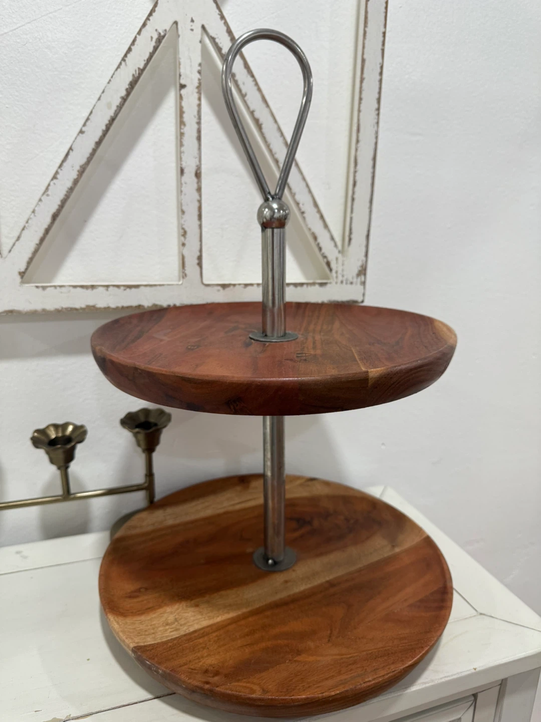 Two-Tiered Wood & Metal Serving Stand