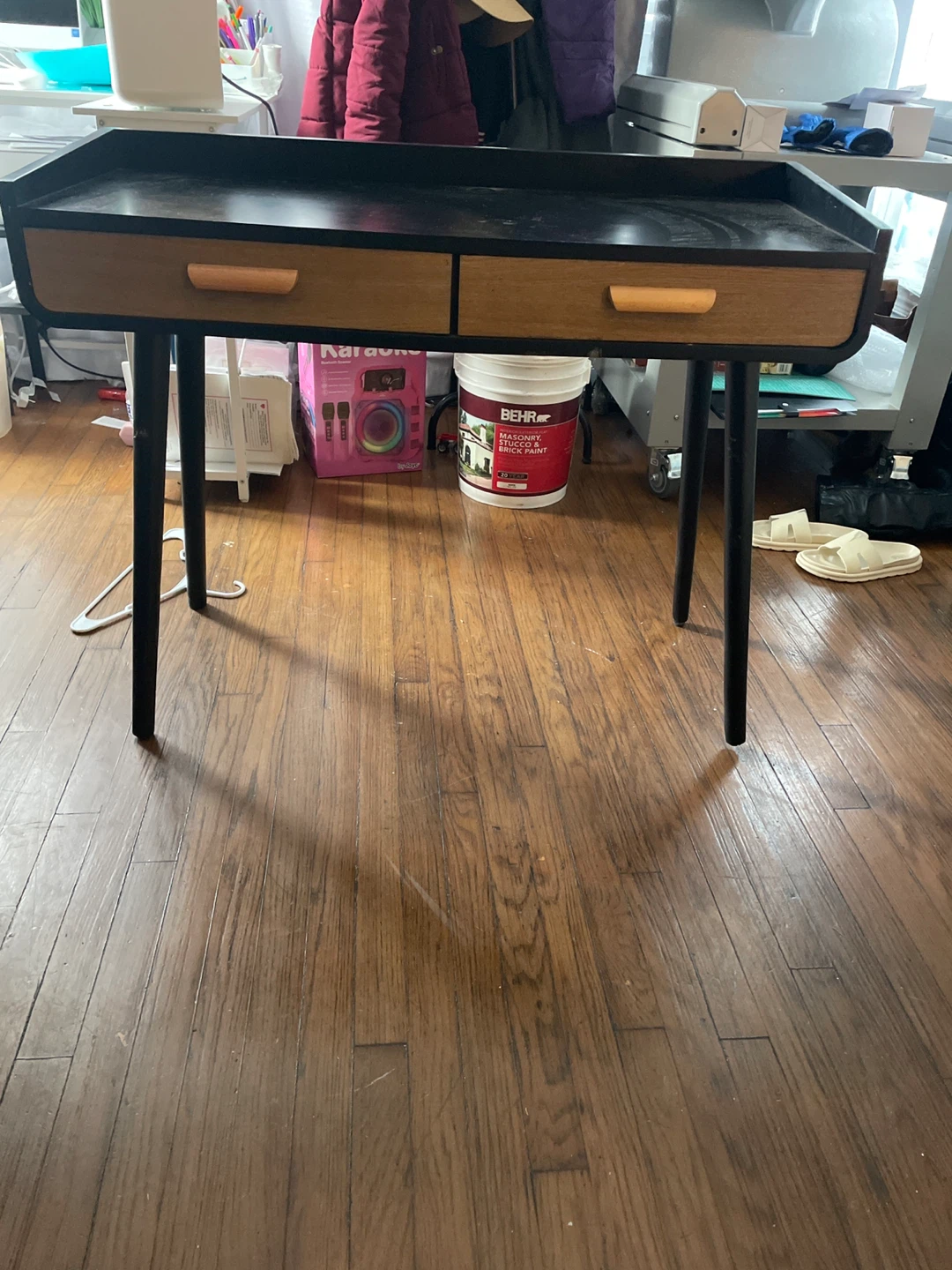 Black Desk with Wood Drawers