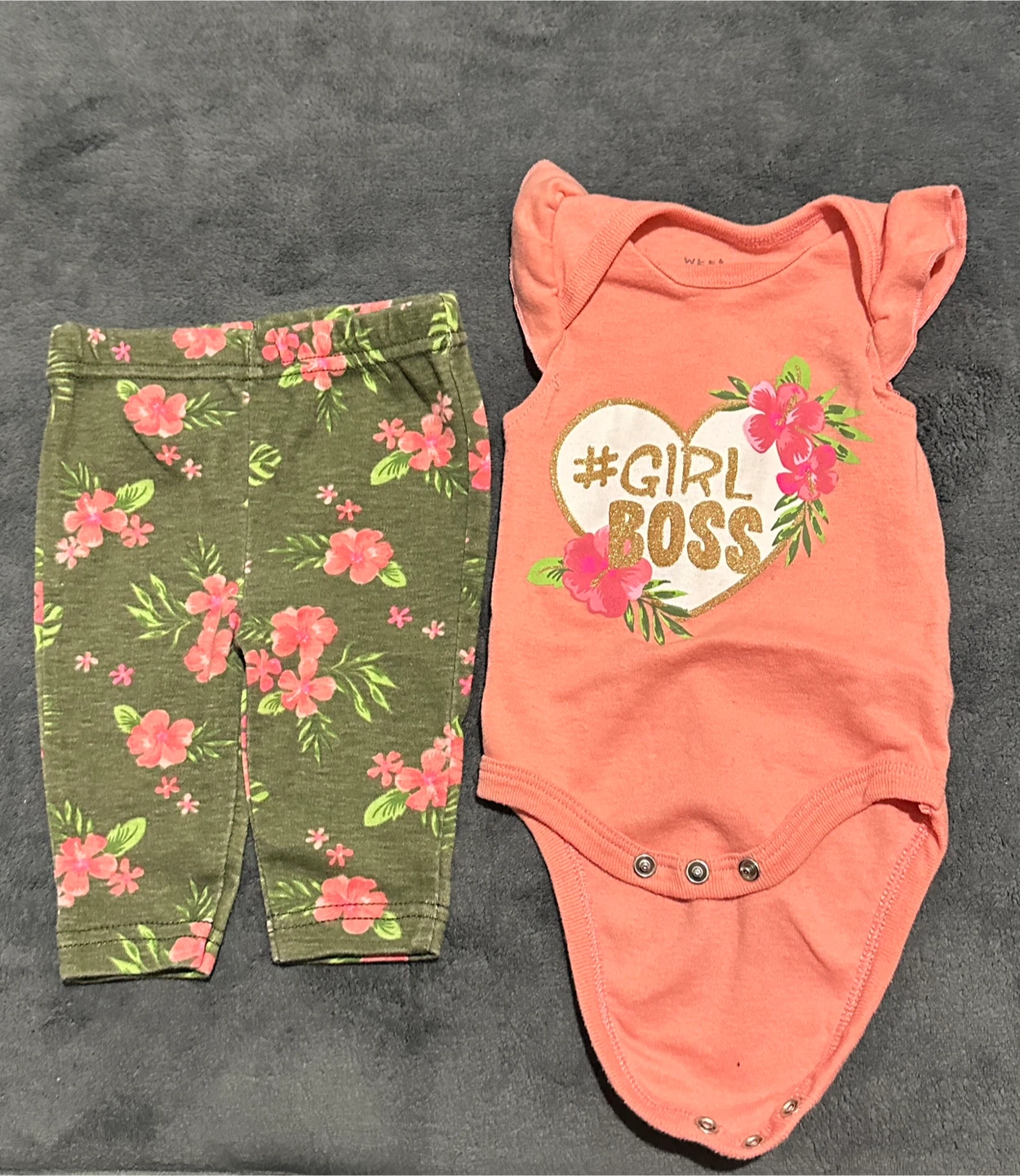 0-3 Month Baby Outfit Set - Floral Leggings & Bodysuit
