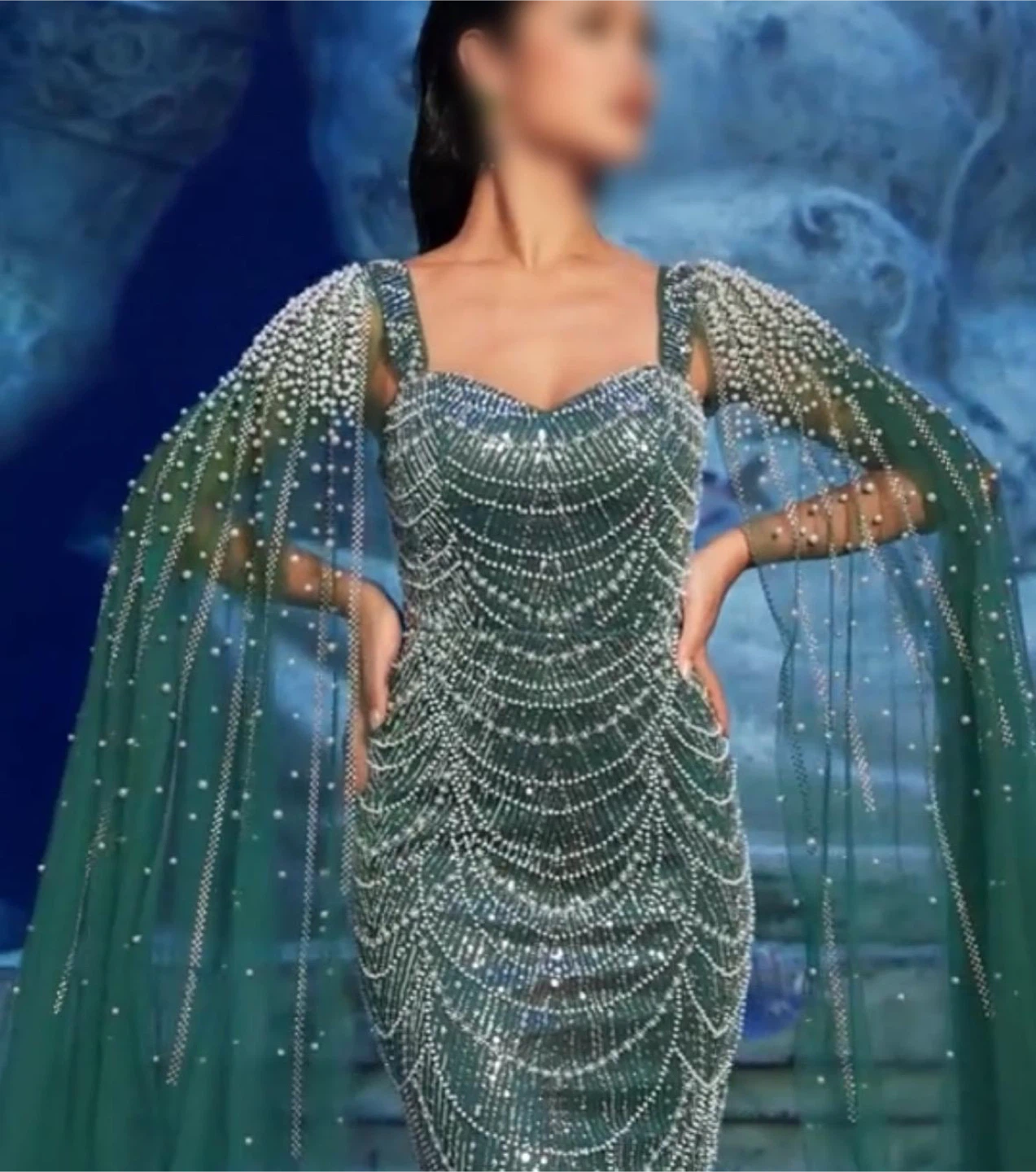 Emerald Green Beaded Evening Gown - (Worn Once) - photo 2