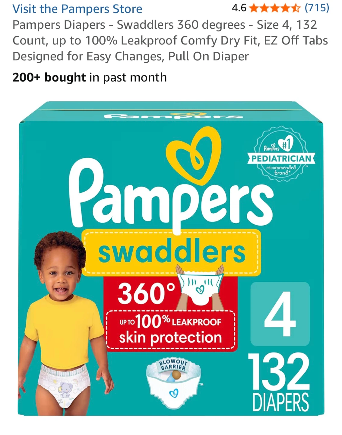 Pampers Swaddlers 360 Diapers - Size 4 (132 Count)