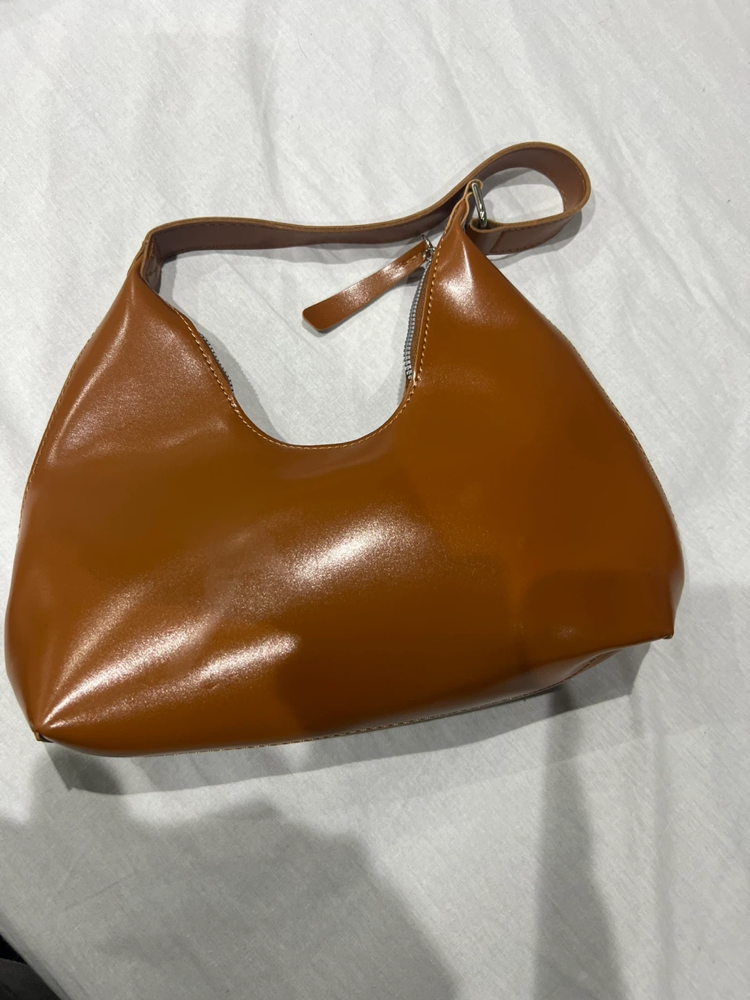Brown Faux Leather Shoulder Bag