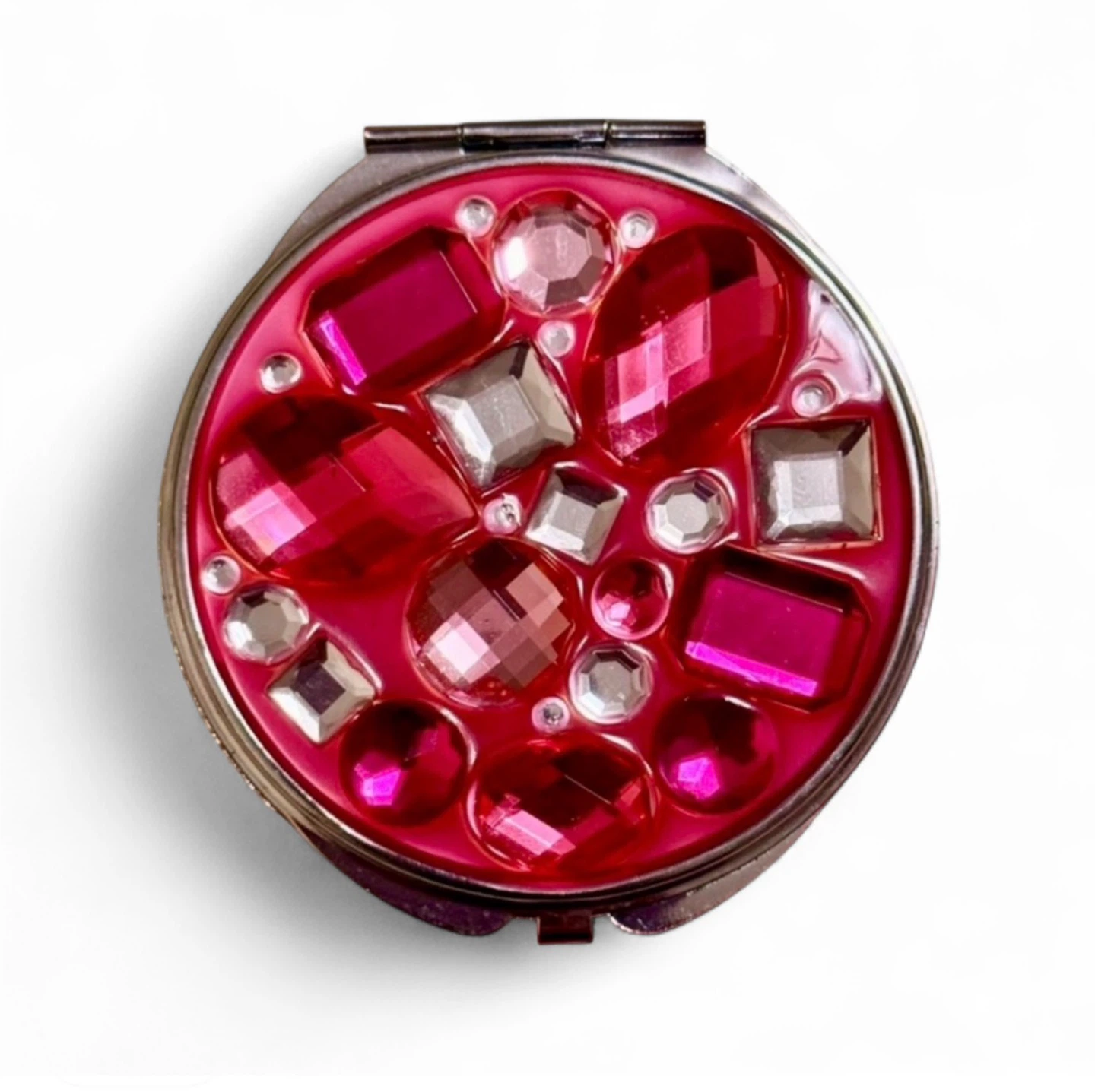 Y2K Vintage Pink Jewel Covered Compact Travel Mirror - photo 2