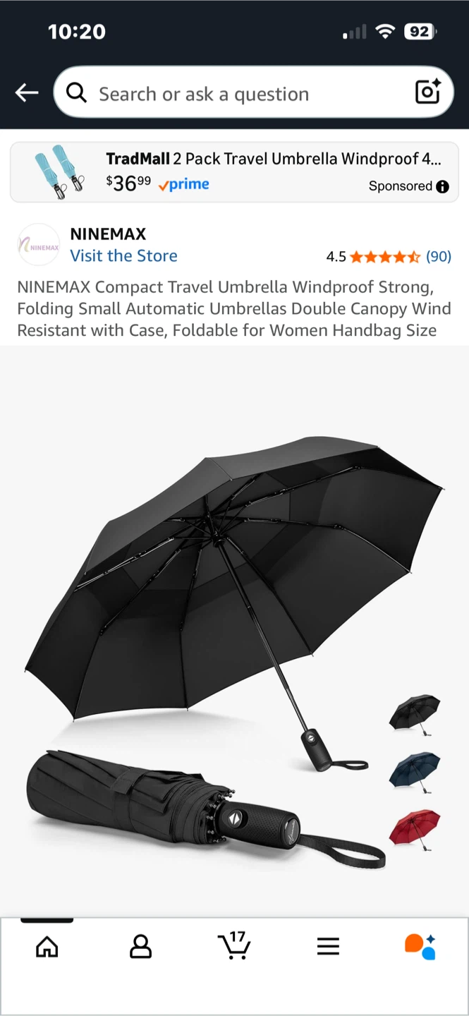 NINEMAX Compact Travel Umbrella - Black - photo 4