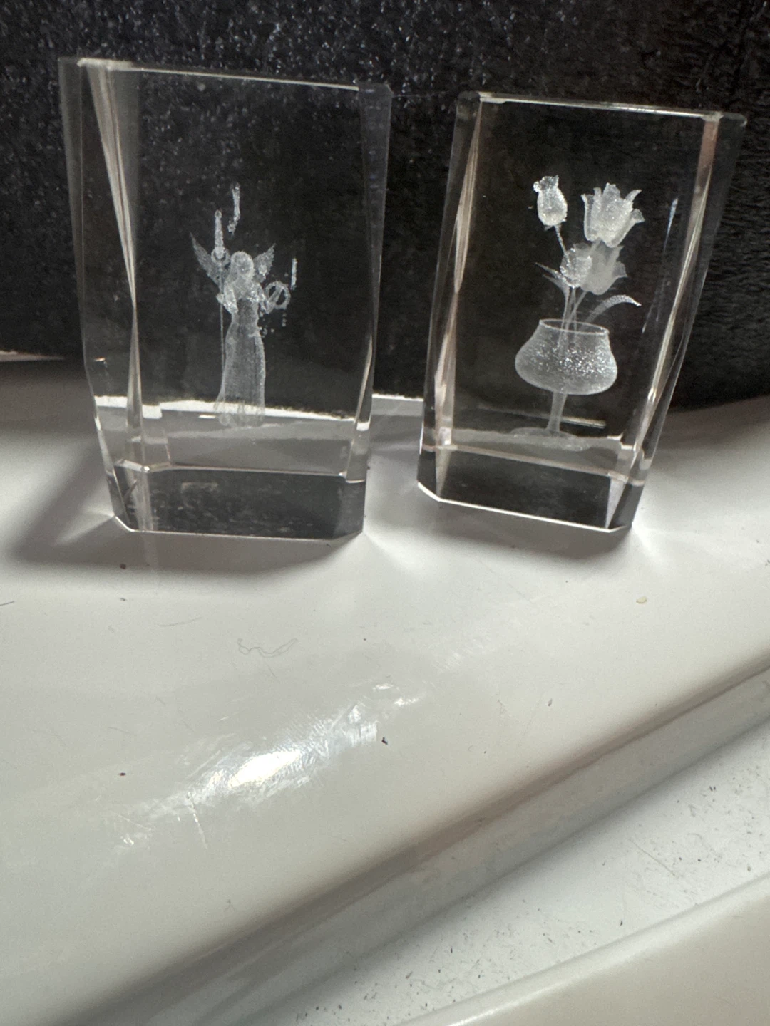 Laser etched crystal angel and flower cubes - photo 2