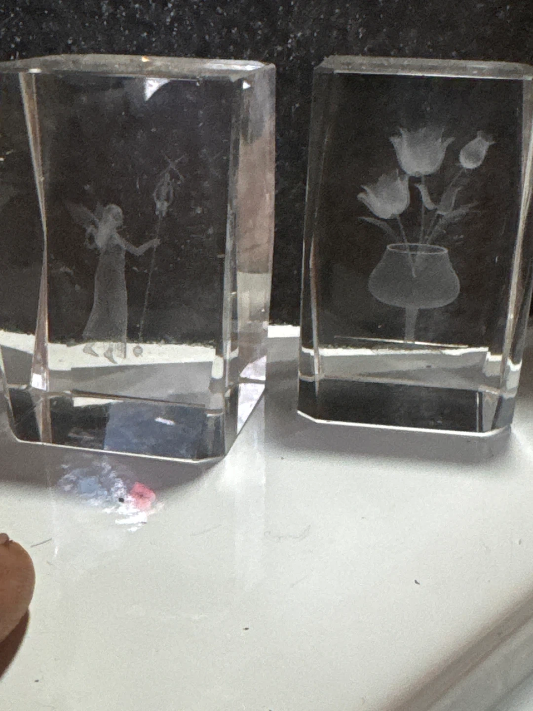 Laser etched crystal angel and flower cubes - photo 3